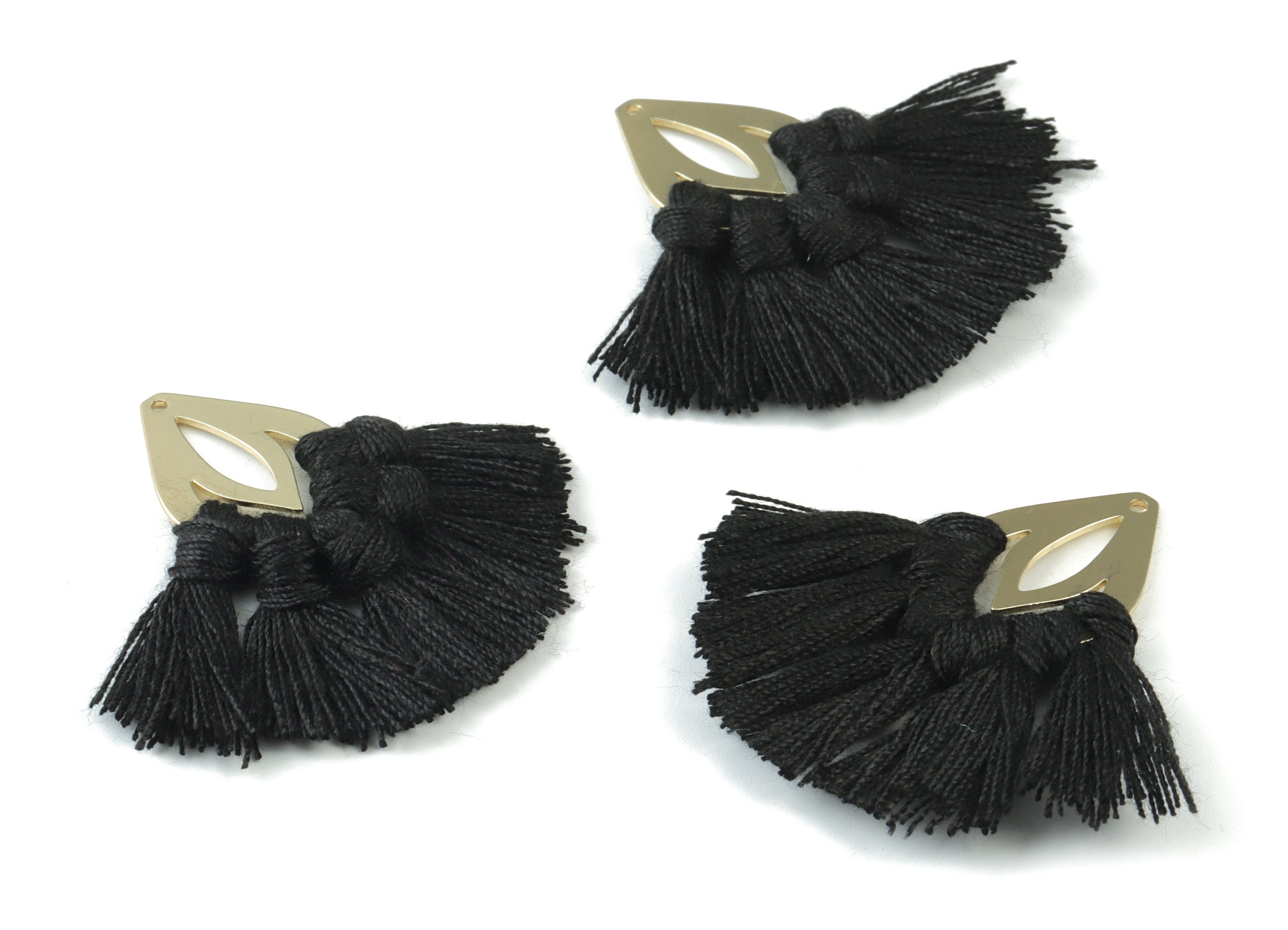 Gold Tone Plated Drop Brass - Drop Tassel Earring Charms - Cotton Black Tassels - Fringe Tassel - 45.29x18.55x3.51mm - TSM3069B - DOMEDBAZAAR