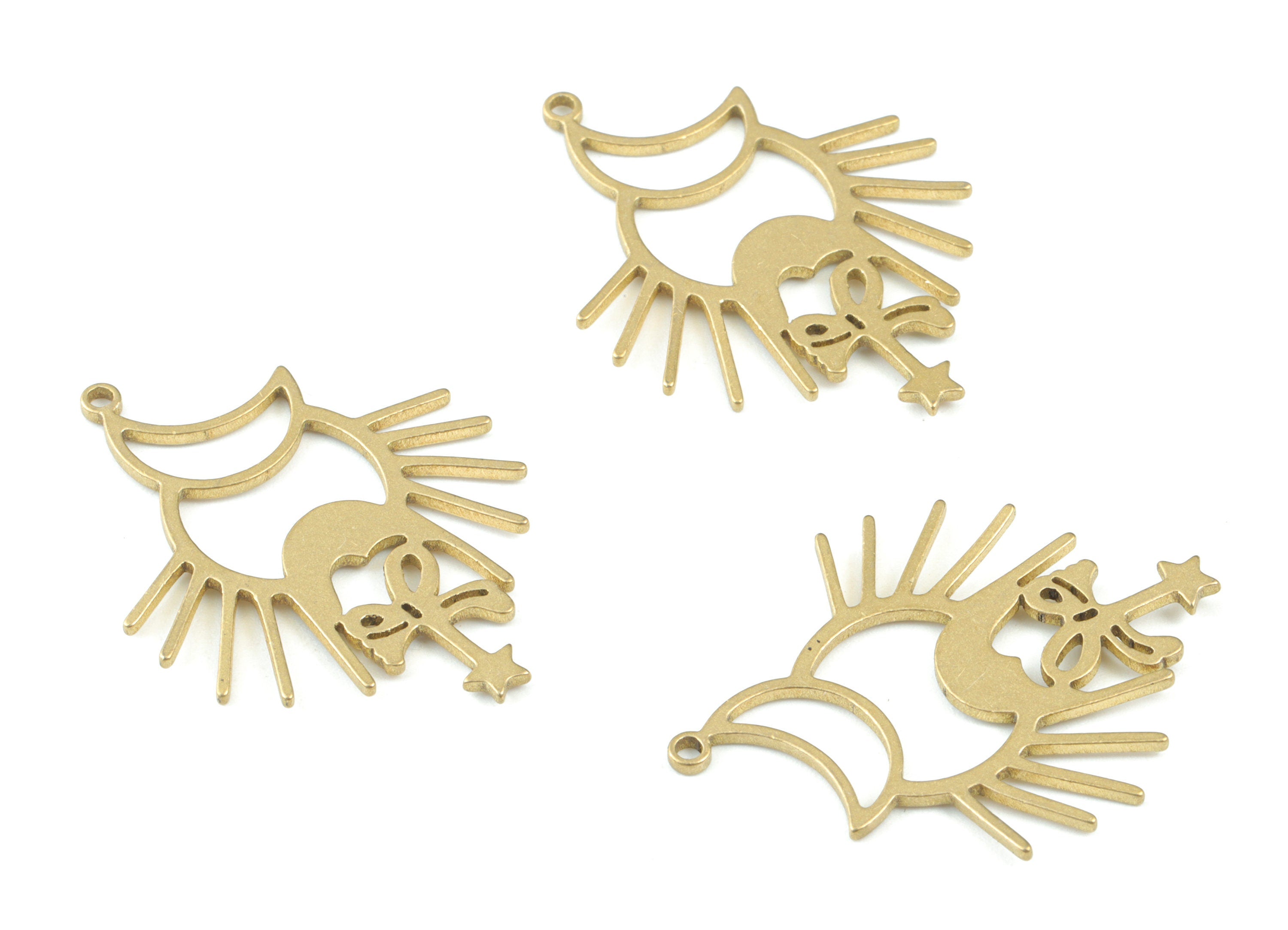 Crescent Sun Star Pendant - Raw Brass Moon Sun Earring Charms - Jewelry Making Supplies - 31x24x1mm - PPM3633 - DOMEDBAZAAR