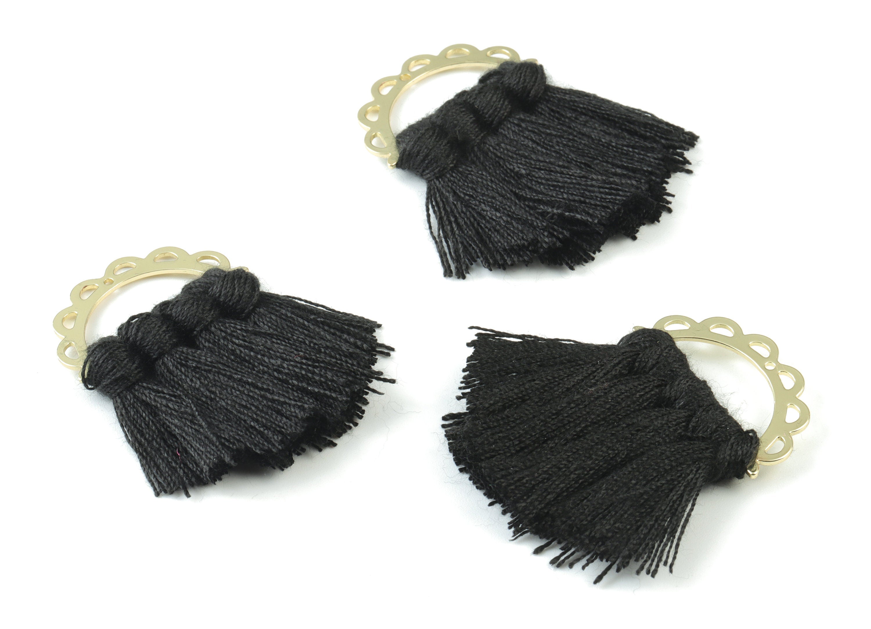 Gold Tone Plated Semi circle Brass - Half Moon Tassel Earring Charms - Cotton Black Tassels - Fringe Tassel - 44.46x29.94x3.43mm - TSM3057B - DOMEDBAZAAR