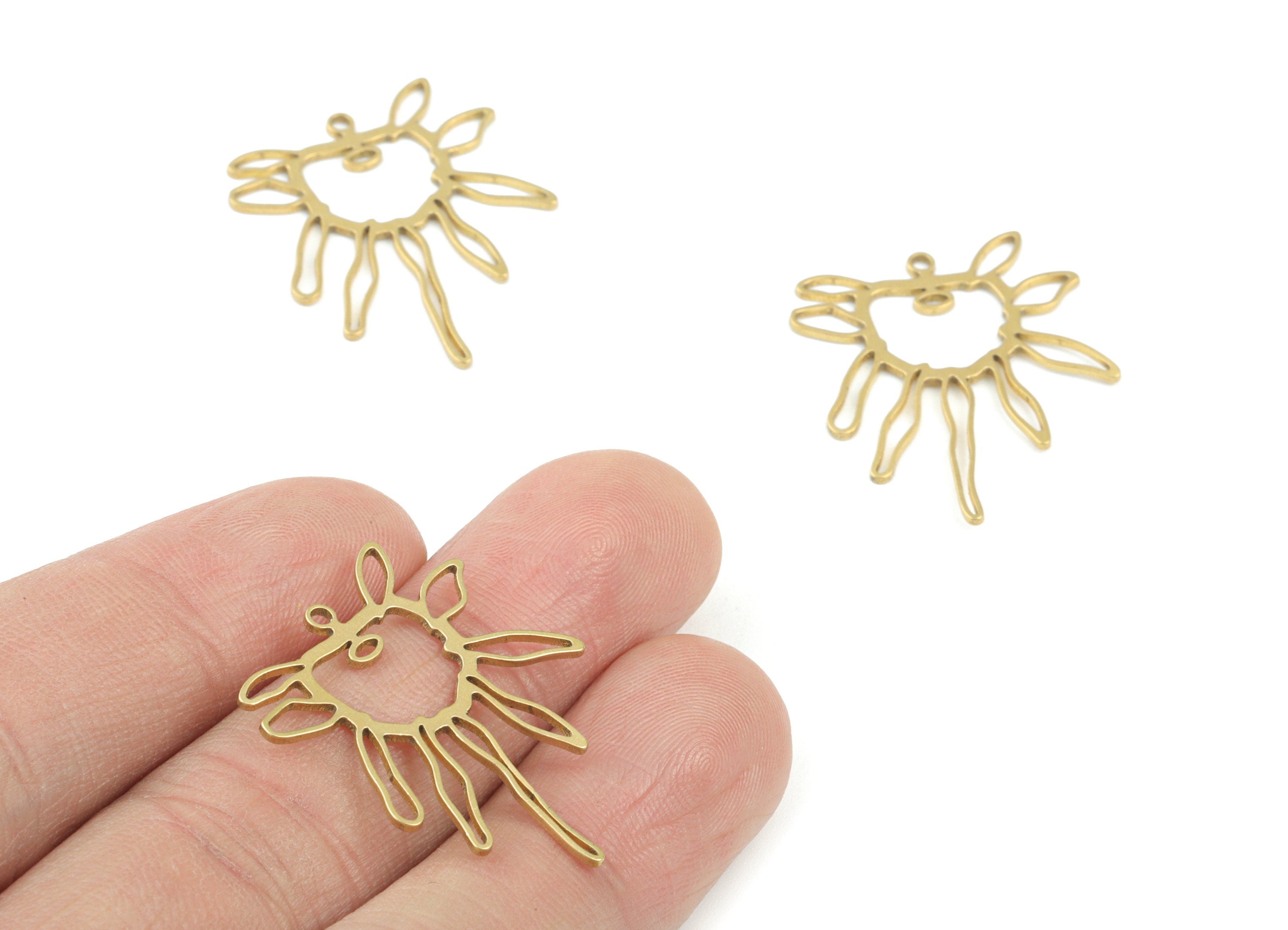 Melting Flower Earring Connector - Raw Brass Flower Charms - Melting Sun Charm -Jewelry Making Supplies - 31x23x1mm - PPM3697 - DOMEDBAZAAR