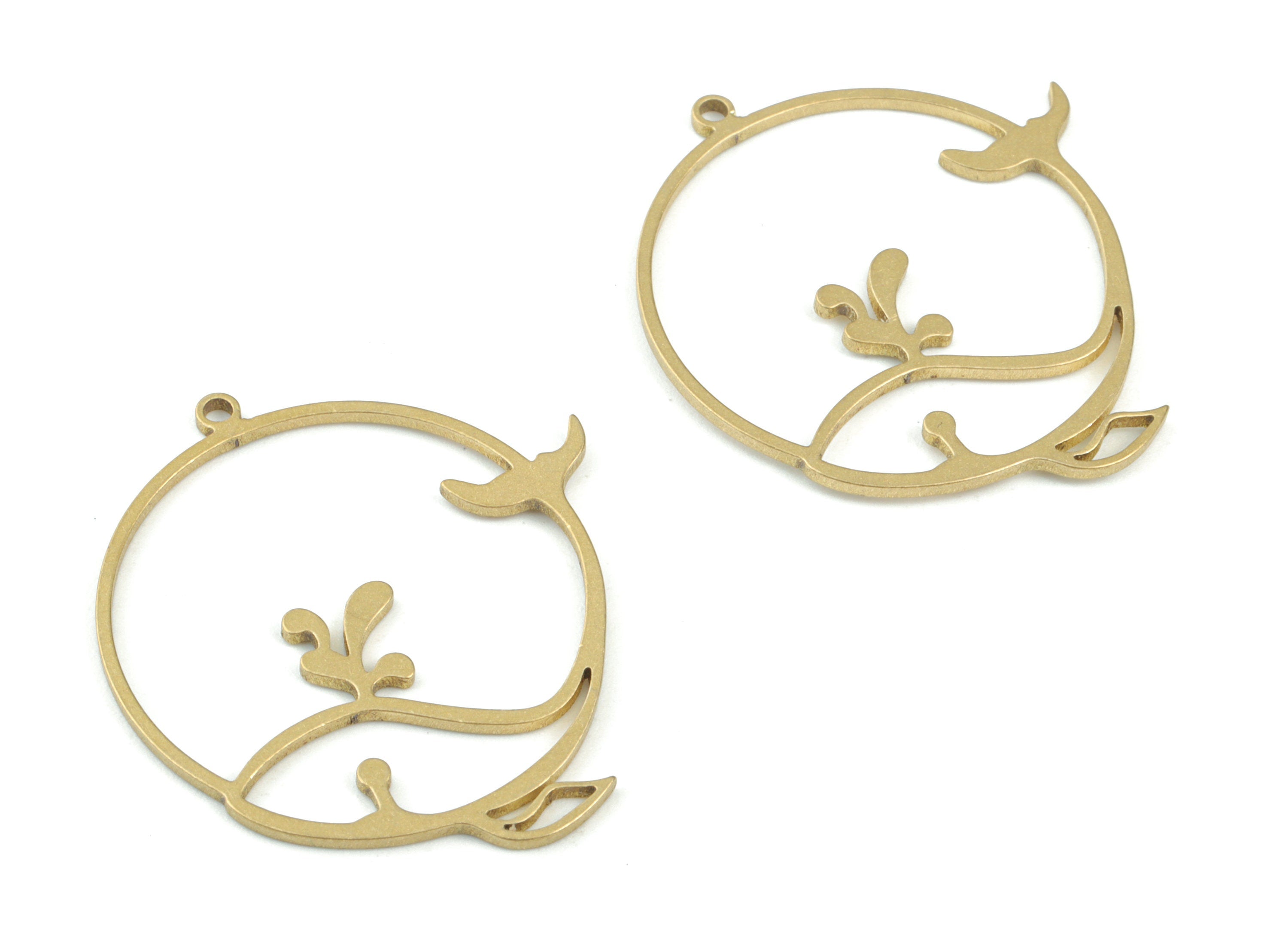 Hoop Fish Pendant - Raw Brass Fish Circle Earring Charms - Dolphin Charms - Jewelry Making Supplies - 31x28x1mm - PPM3629 - DOMEDBAZAAR