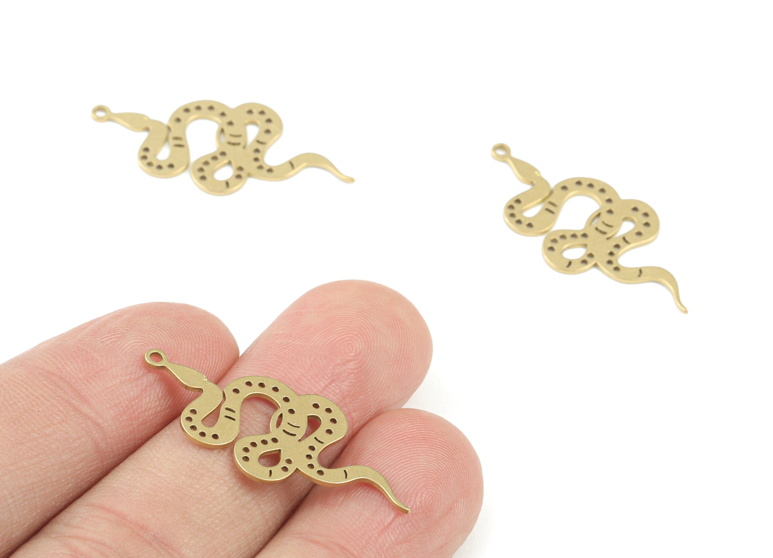Snake Brass Earring Charms - Raw Brass Snake Pendant -  Brass Snake Charm - Jewellery Making Supplies - 32x15x0.7mm - PPM3659 - DOMEDBAZAAR
