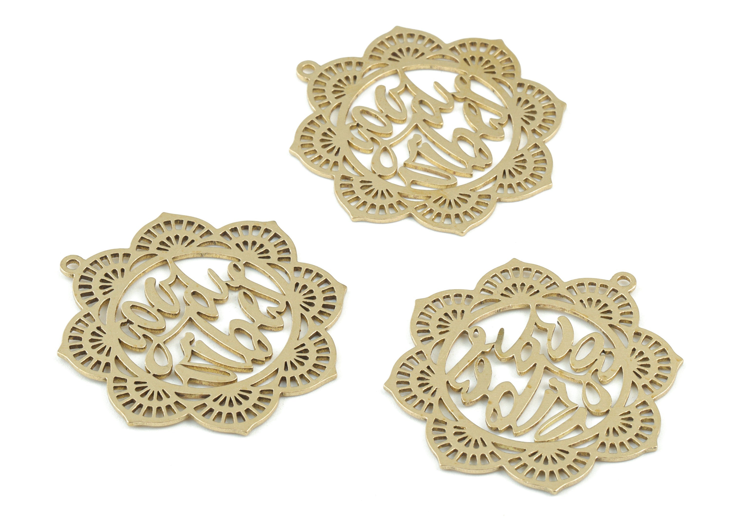 Good Vibes Pendant - Raw Brass Flower Earring Charms - Good Vibes Charms - Jewelry Making Supplies - 38x33x1mm - PPM3066 - DOMEDBAZAAR