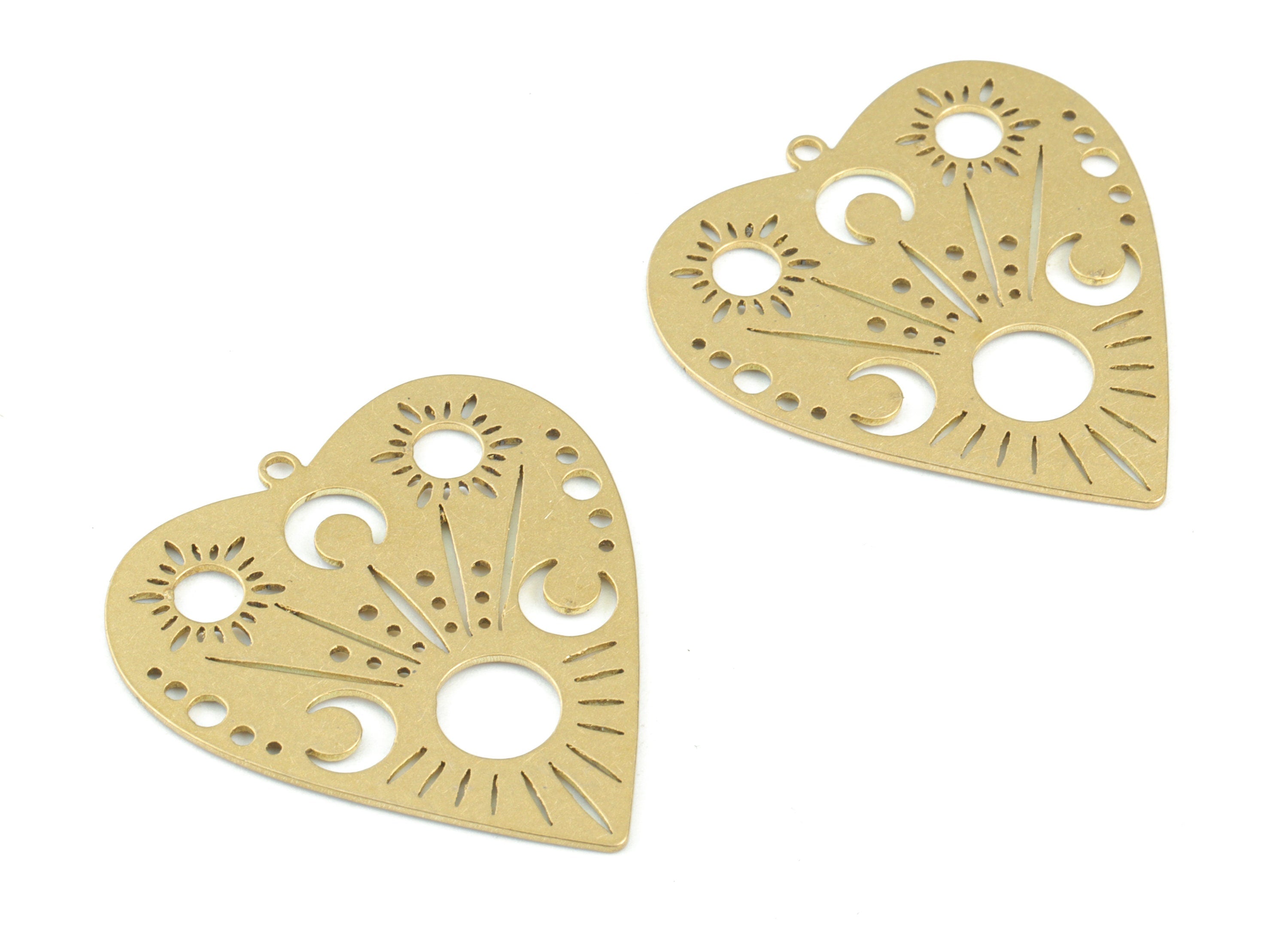 Heart Brass Pendant - Raw Brass Heart Earring Charms - Brass Heart Crescent Charms - Jewellery Making Supplies - 30x28x0.8mm - PPM3582 - DOMEDBAZAAR