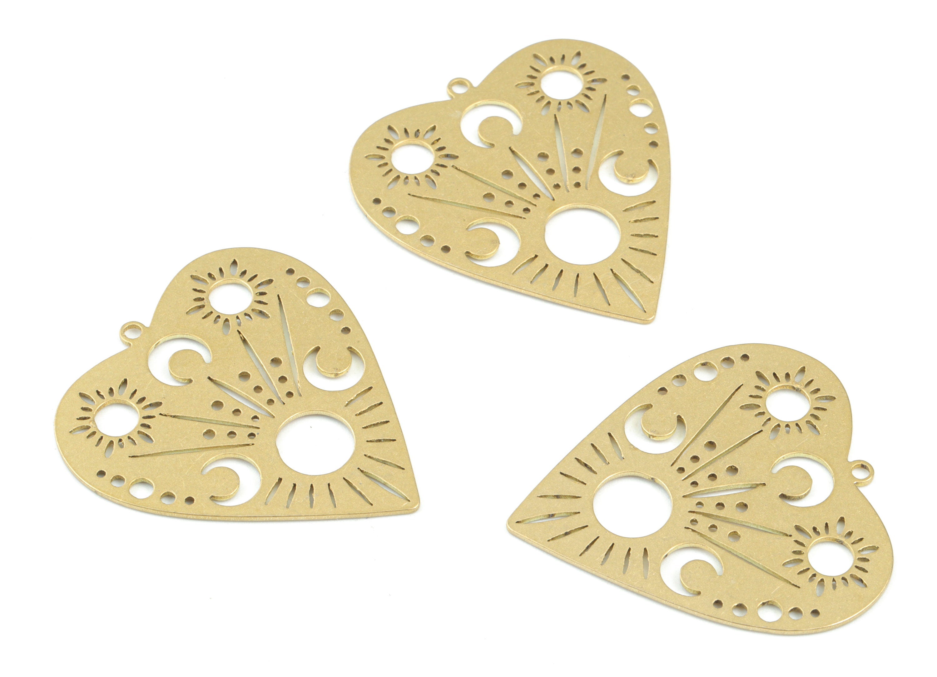 Heart Brass Pendant - Raw Brass Heart Earring Charms - Brass Heart Crescent Charms - Jewellery Making Supplies - 30x28x0.8mm - PPM3582 - DOMEDBAZAAR