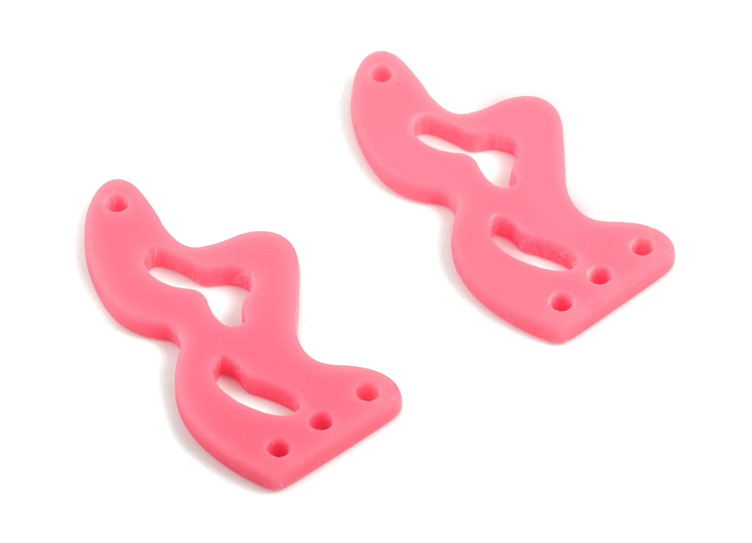 Acrylic Waves Earring Connector - Pink Waves Earring Charms - 2 Holes - Jewelry Supplies - Color Code:A484 - 30.45x14.64x2mm - AC2034-A484 - DOMEDBAZAAR