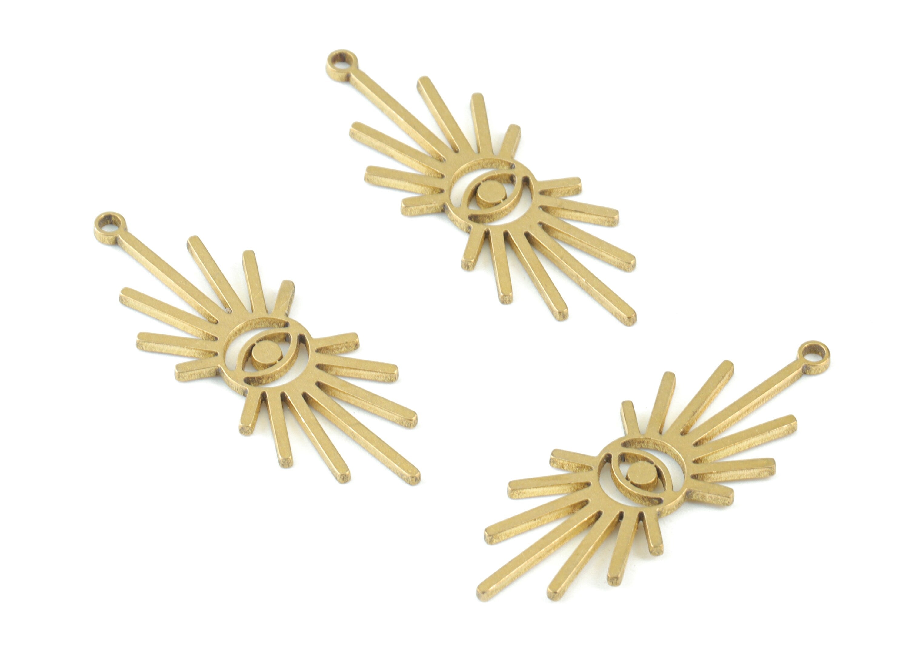 Sun Eyelash Pendant - Raw Brass Eye Sun Earring Charms -Brass Eye Sun Earrings- Jewelry Making Supplies - 31x11x1mm - PPM3563 - DOMEDBAZAAR