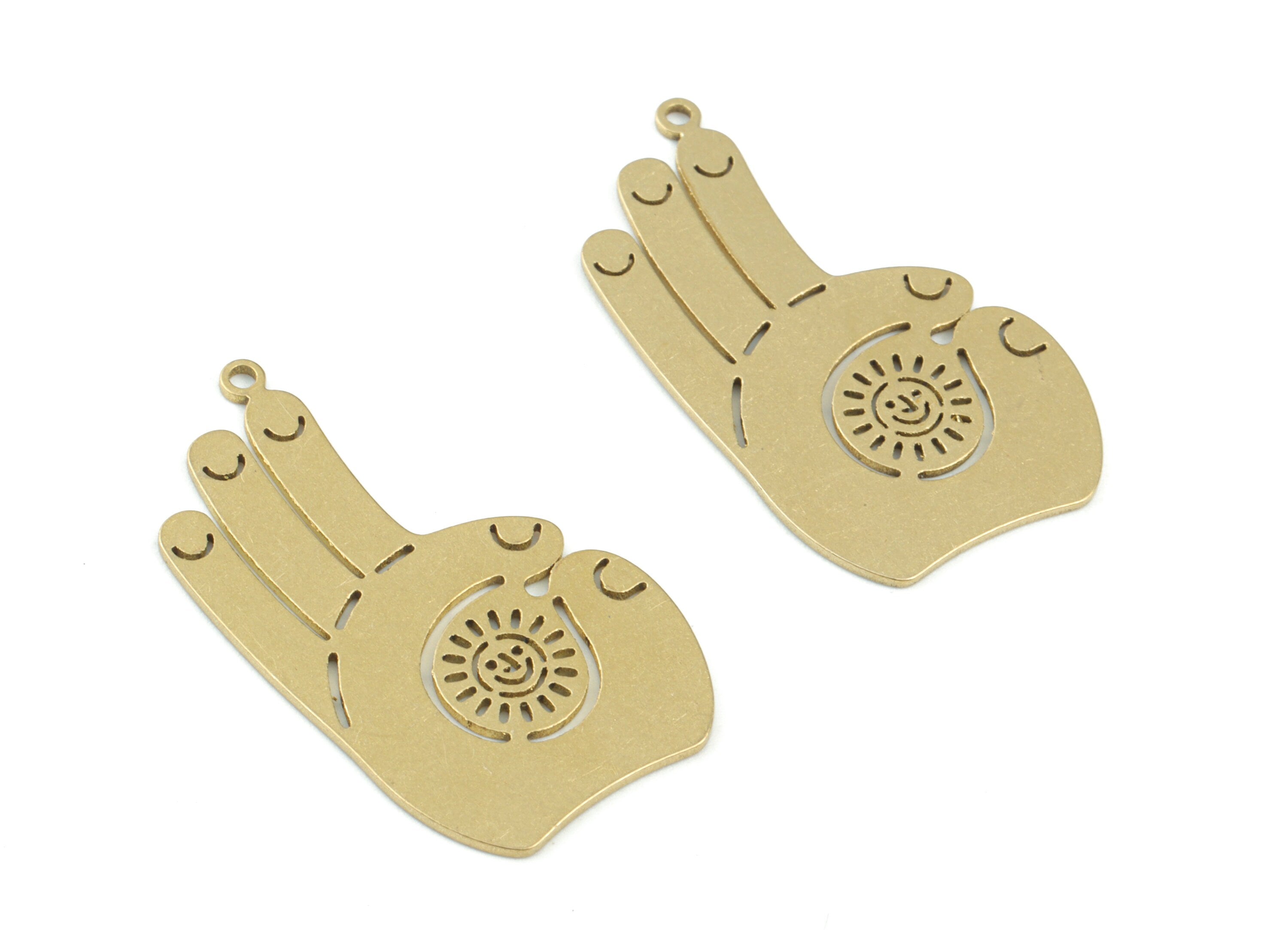 Victory Hand Fingers Pendant - Raw Brass Victory  Hand Earring Charms - Jewelry Making Supplies - 32x18x0.8mm - PPM3592 - DOMEDBAZAAR