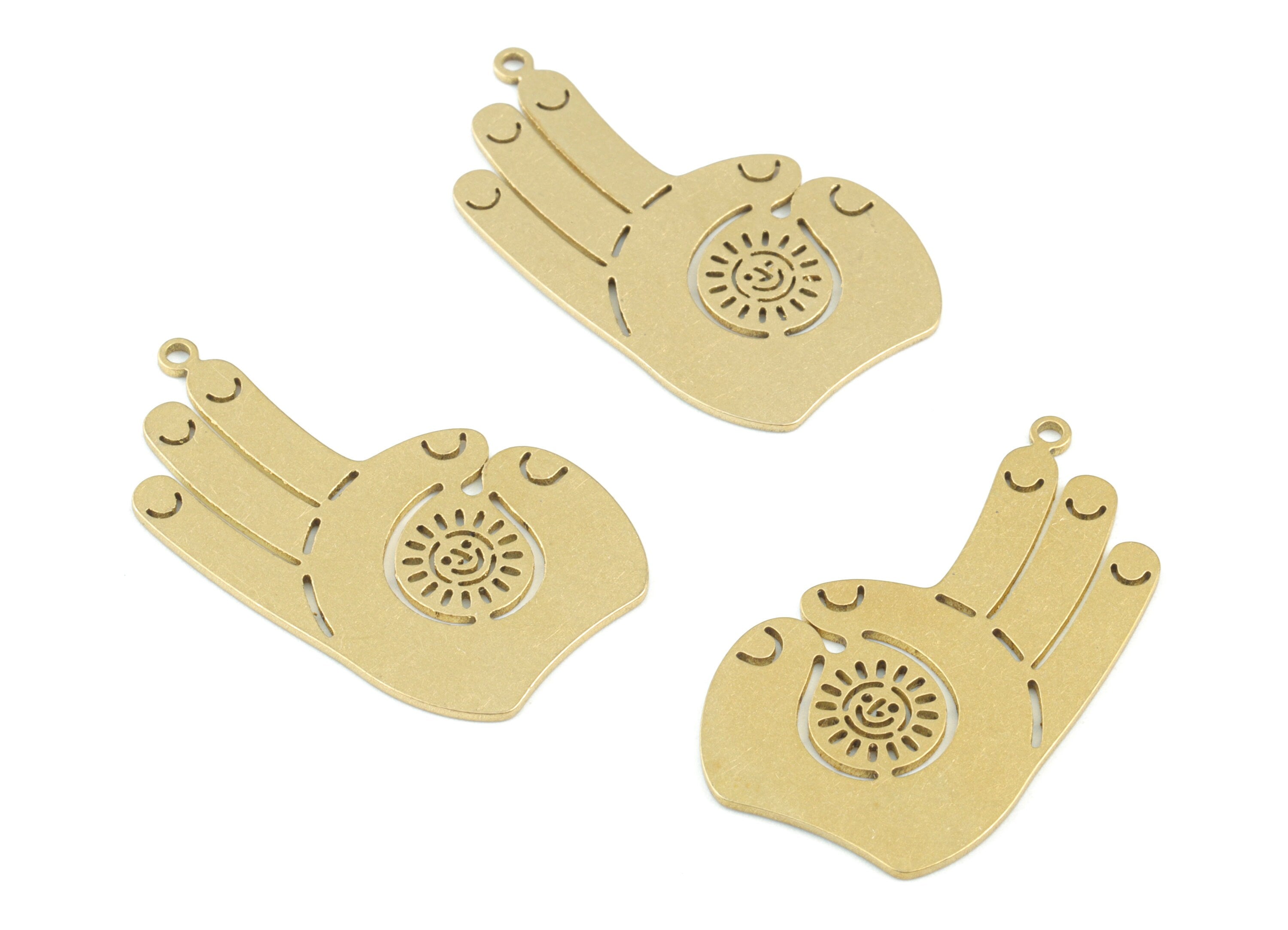 Victory Hand Fingers Pendant - Raw Brass Victory  Hand Earring Charms - Jewelry Making Supplies - 32x18x0.8mm - PPM3592 - DOMEDBAZAAR