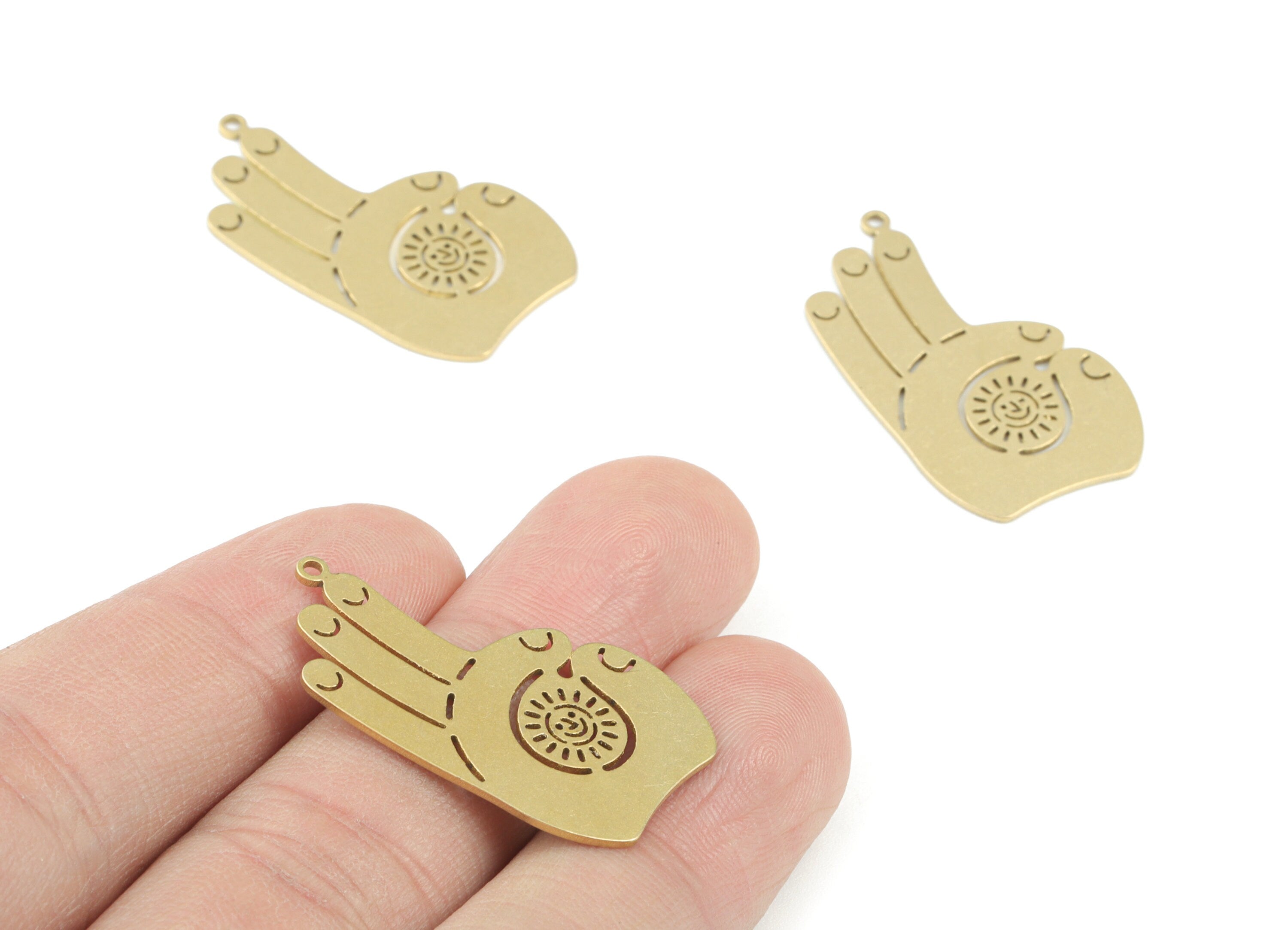 Victory Hand Fingers Pendant - Raw Brass Victory  Hand Earring Charms - Jewelry Making Supplies - 32x18x0.8mm - PPM3592 - DOMEDBAZAAR