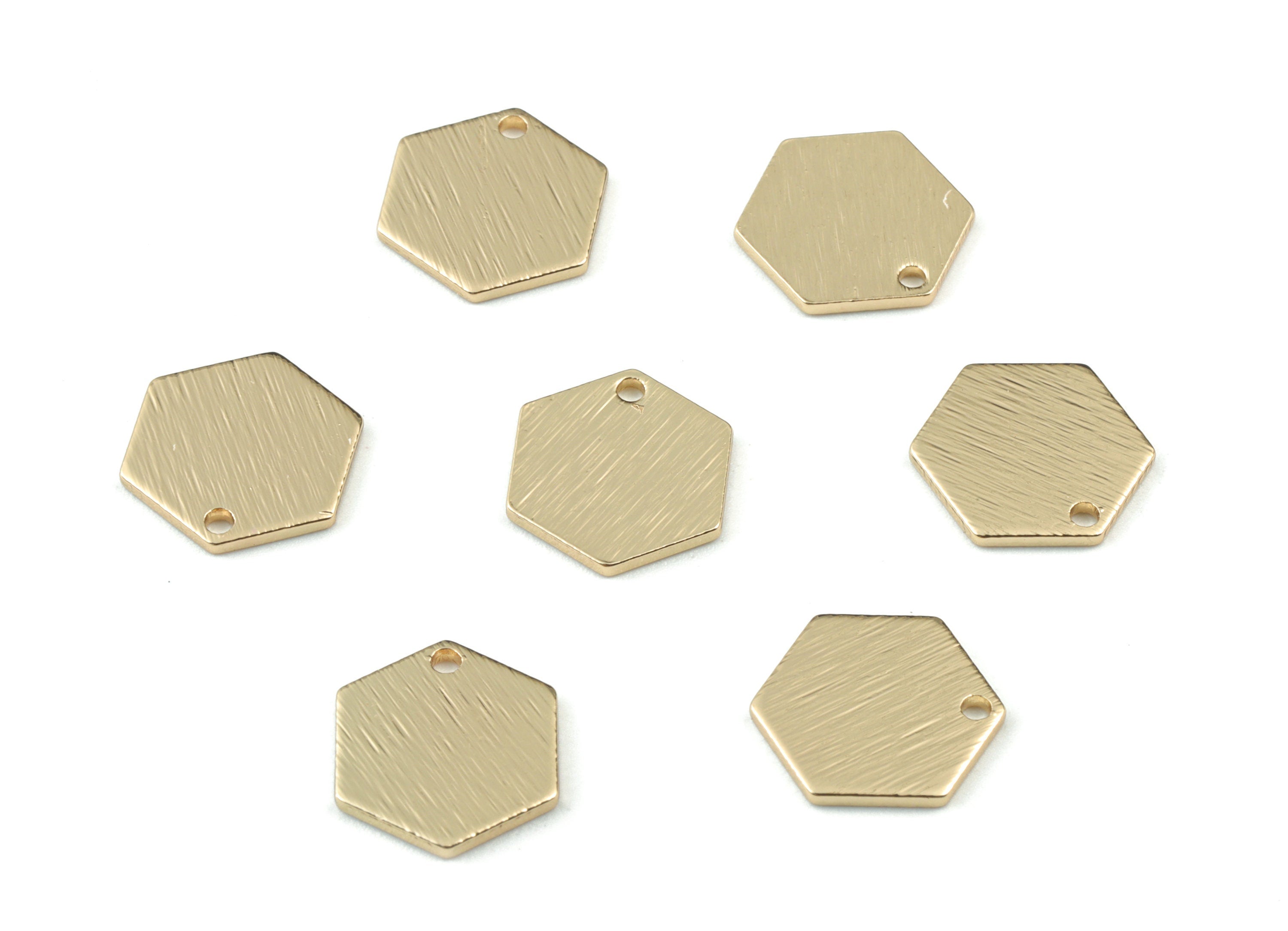 Gold Hexagon Mini Earring Charms - Light KC Gold Tone Plated Textured Brass - Jewelry Making Supplies - 13x11x1mm - PP3557KCG - DOMEDBAZAAR