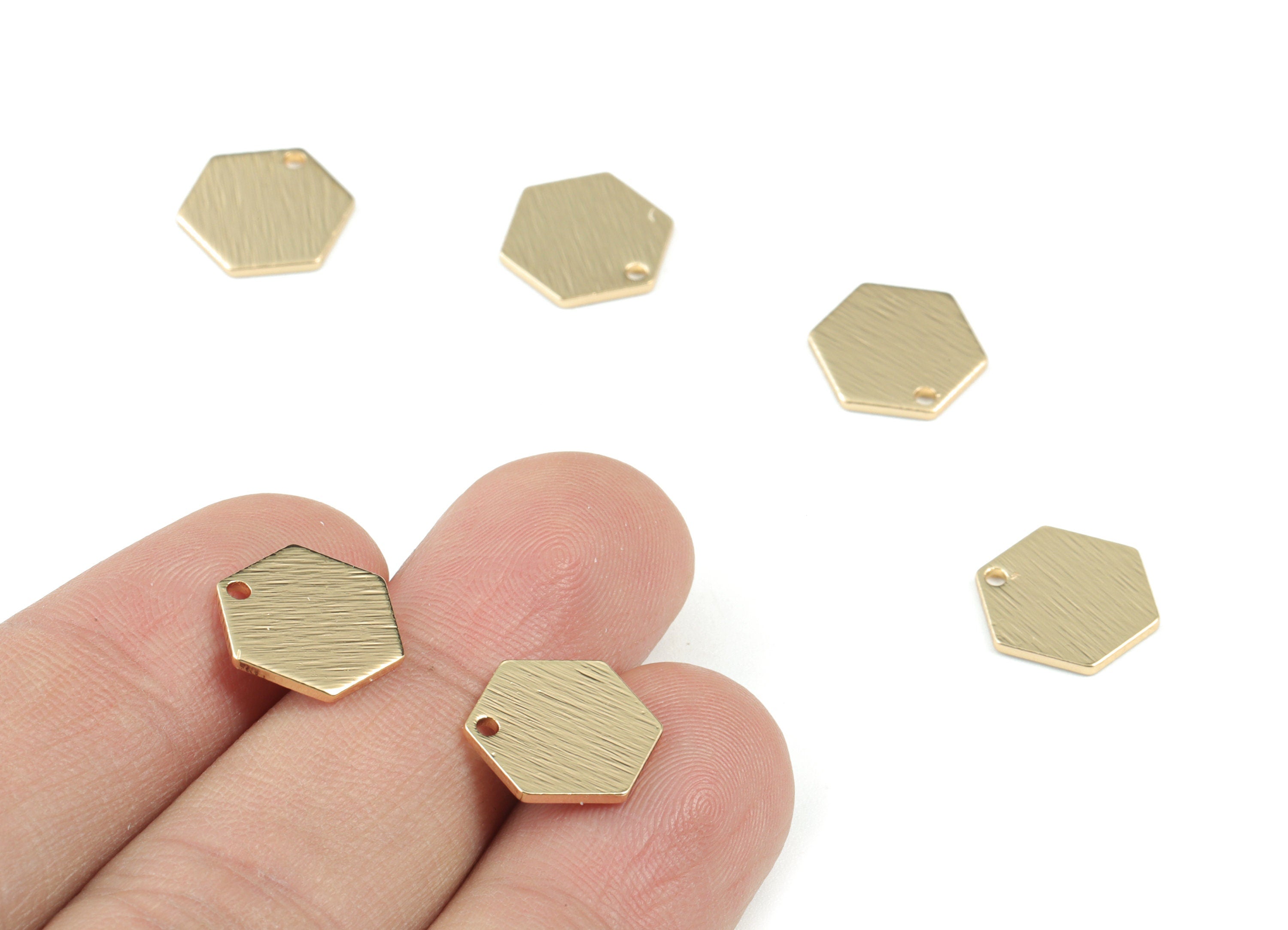 Gold Hexagon Mini Earring Charms - Light KC Gold Tone Plated Textured Brass - Jewelry Making Supplies - 13x11x1mm - PP3557KCG - DOMEDBAZAAR
