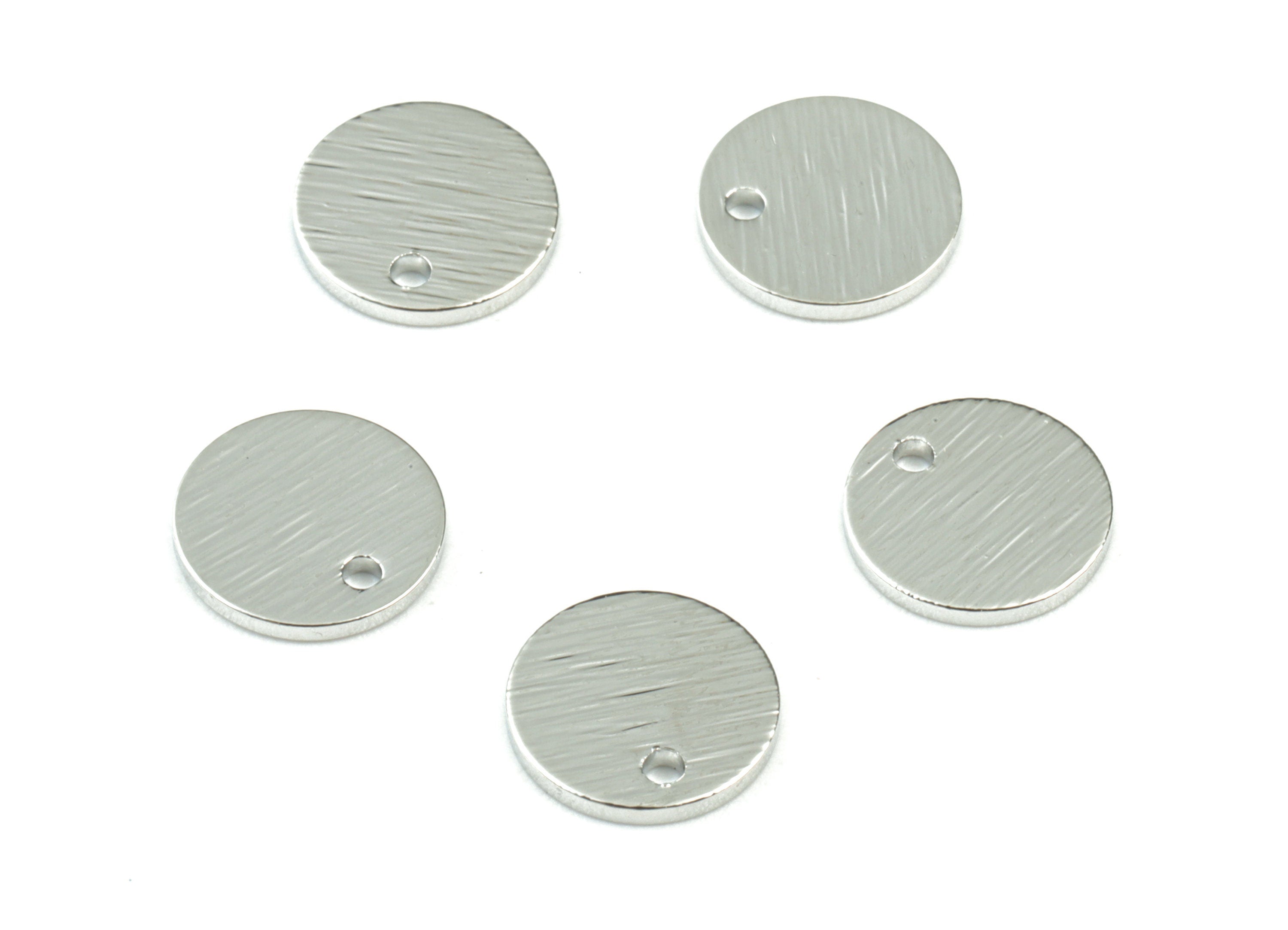 Silver Round Mini Earring Charms - Silver Tone Plated Textured Circle Brass - Jewelry Making Supplies - 8x8x0.8mm - PP3559S - DOMEDBAZAAR