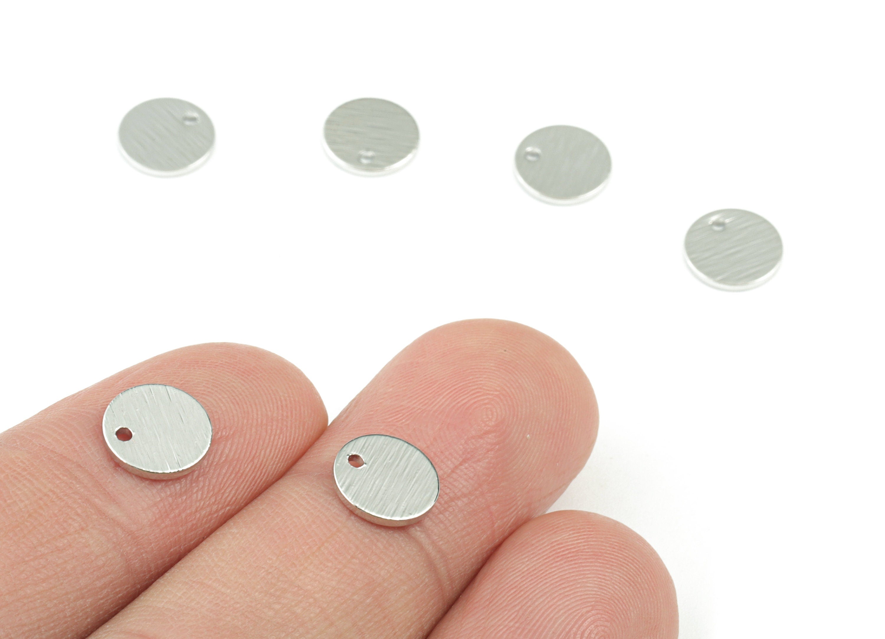 Silver Round Mini Earring Charms - Silver Tone Plated Textured Circle Brass - Jewelry Making Supplies - 8x8x0.8mm - PP3559S - DOMEDBAZAAR