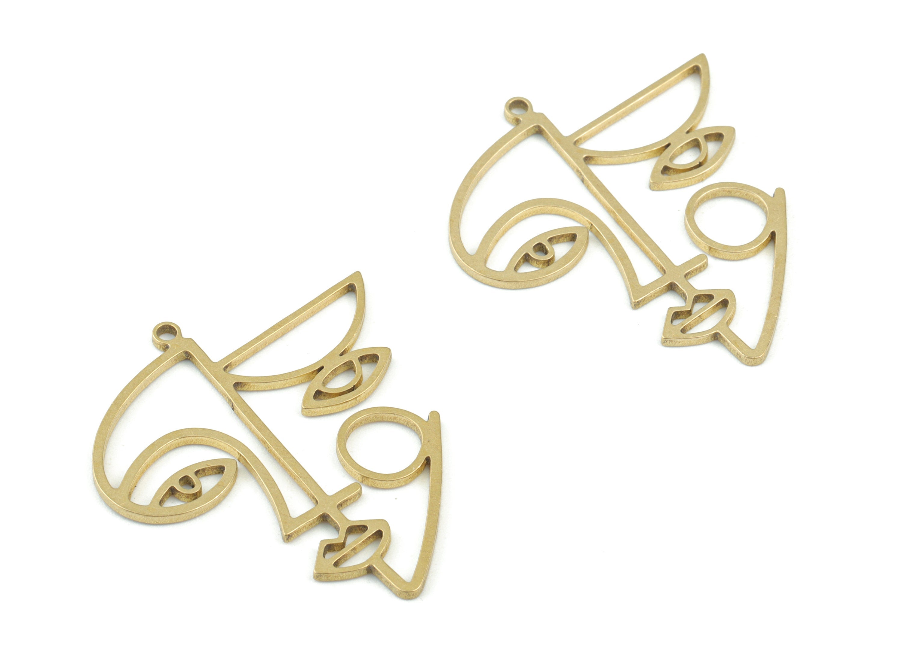 Double Faces Pendant - Raw Brass Two Face Earring Charms- Jewelry Making Supplies - 32x30x1.2mm - PPM3622 - DOMEDBAZAAR