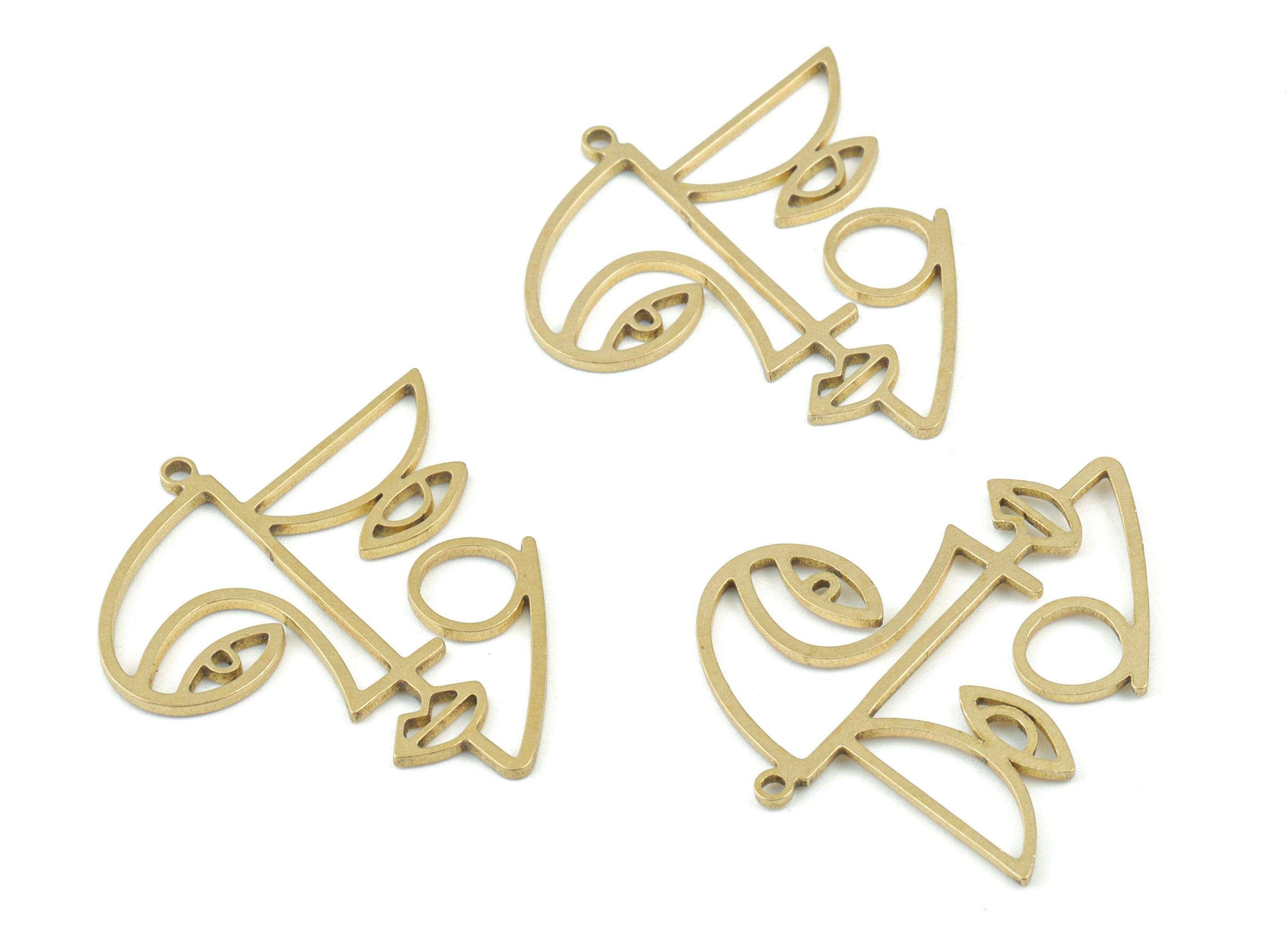 Double Faces Pendant - Raw Brass Two Face Earring Charms- Jewelry Making Supplies - 32x30x1.2mm - PPM3622 - DOMEDBAZAAR