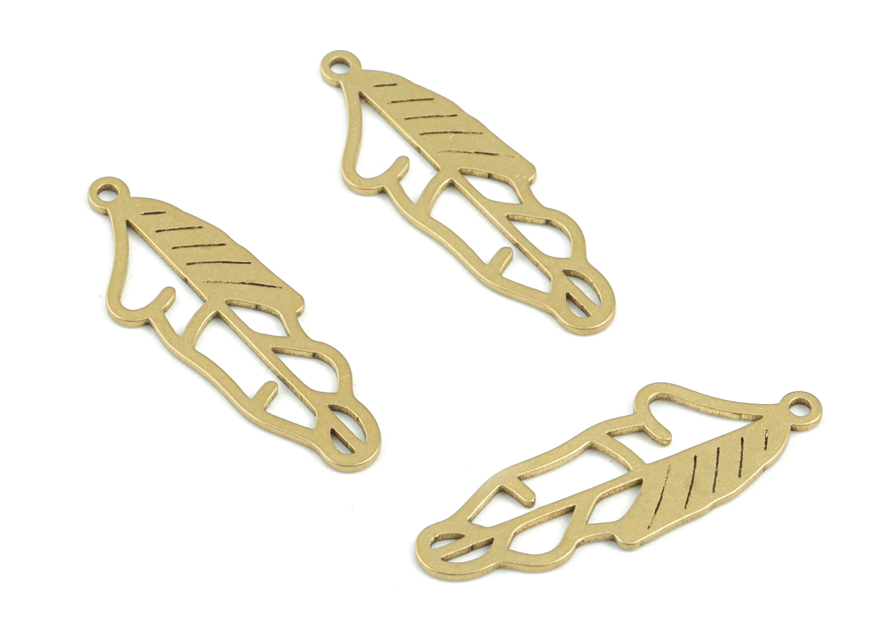 Brass Feather Pendant - Raw Brass Feather Earring Charms - Earring Findings - Jewelry Making Supplies - 25.94x8.97x2.69mm - PPM3696 - DOMEDBAZAAR