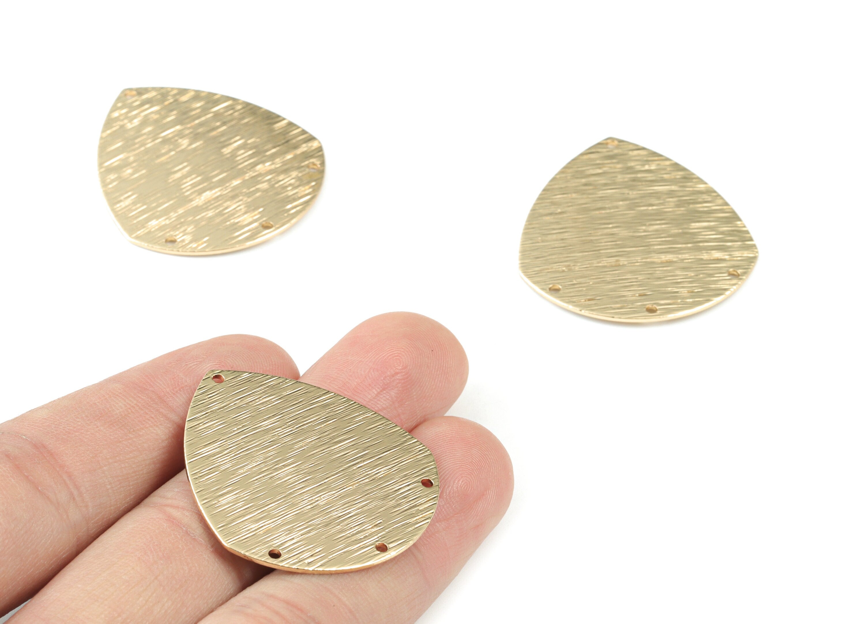 Drop Earring Connector - Gold Tone Plated Brass Textured Teardrop Earings - 4 Holes - Jewelry Making Supplies - 35.73x33x0.81mm - PP3552KCG - DOMEDBAZAAR