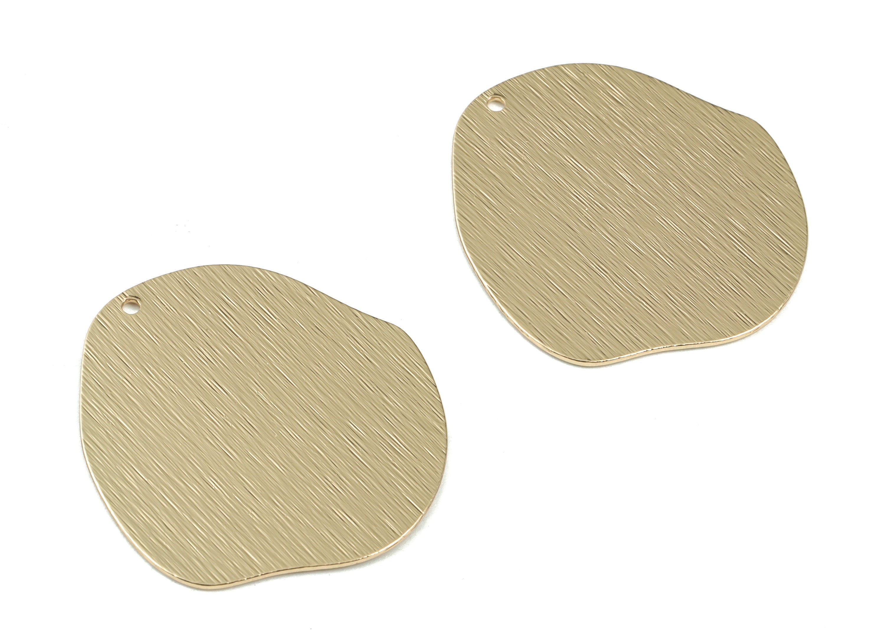 Gold Drop Earring Connector - Light KC Gold Tone Plated Brass Textured Teardrop Earings - 4 HoleS Connector - 35.77x33.08x0.95mm - PP2480KCG - DOMEDBAZAAR