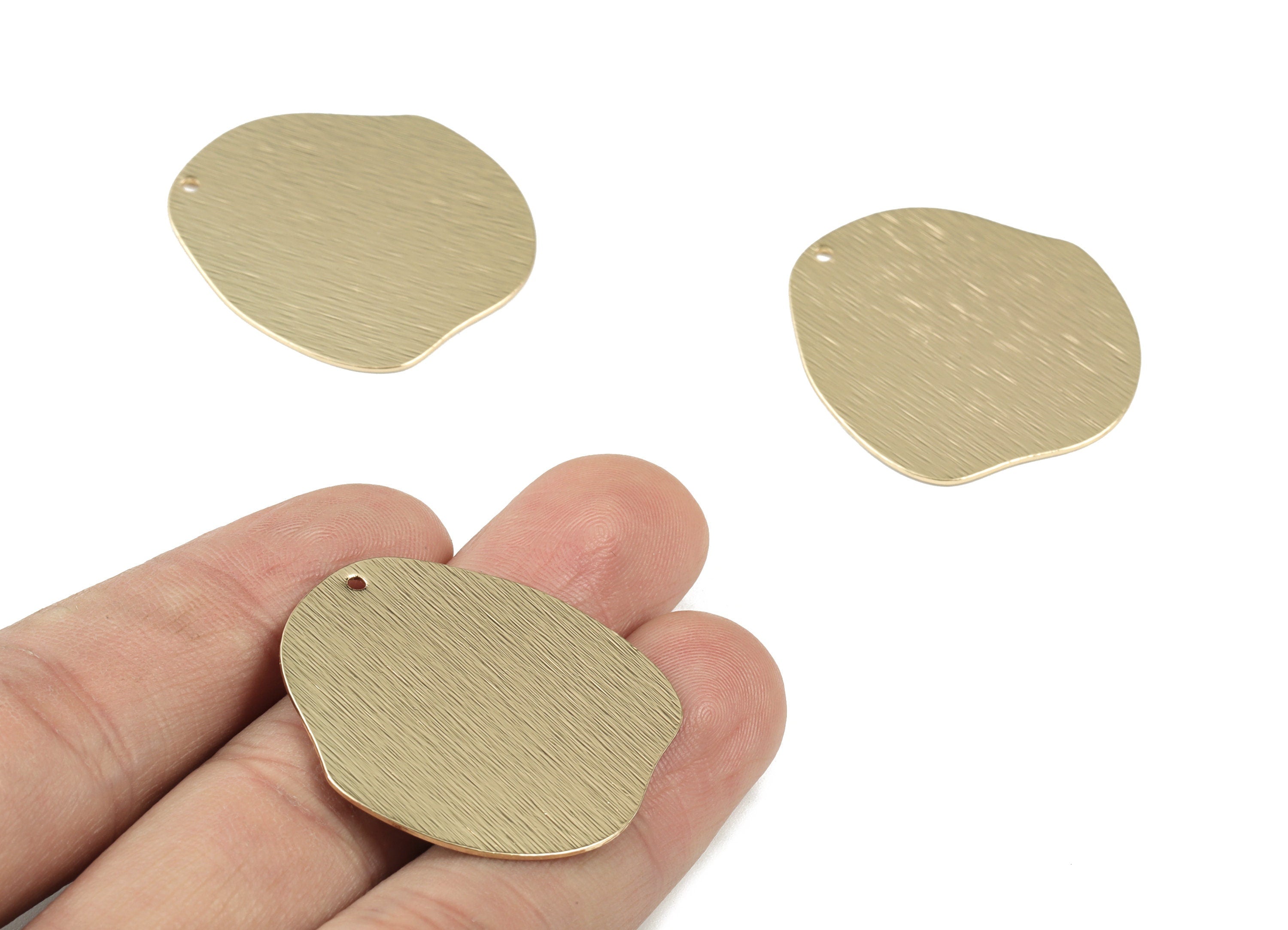 Gold Drop Earring Connector - Light KC Gold Tone Plated Brass Textured Teardrop Earings - 4 HoleS Connector - 35.77x33.08x0.95mm - PP2480KCG - DOMEDBAZAAR