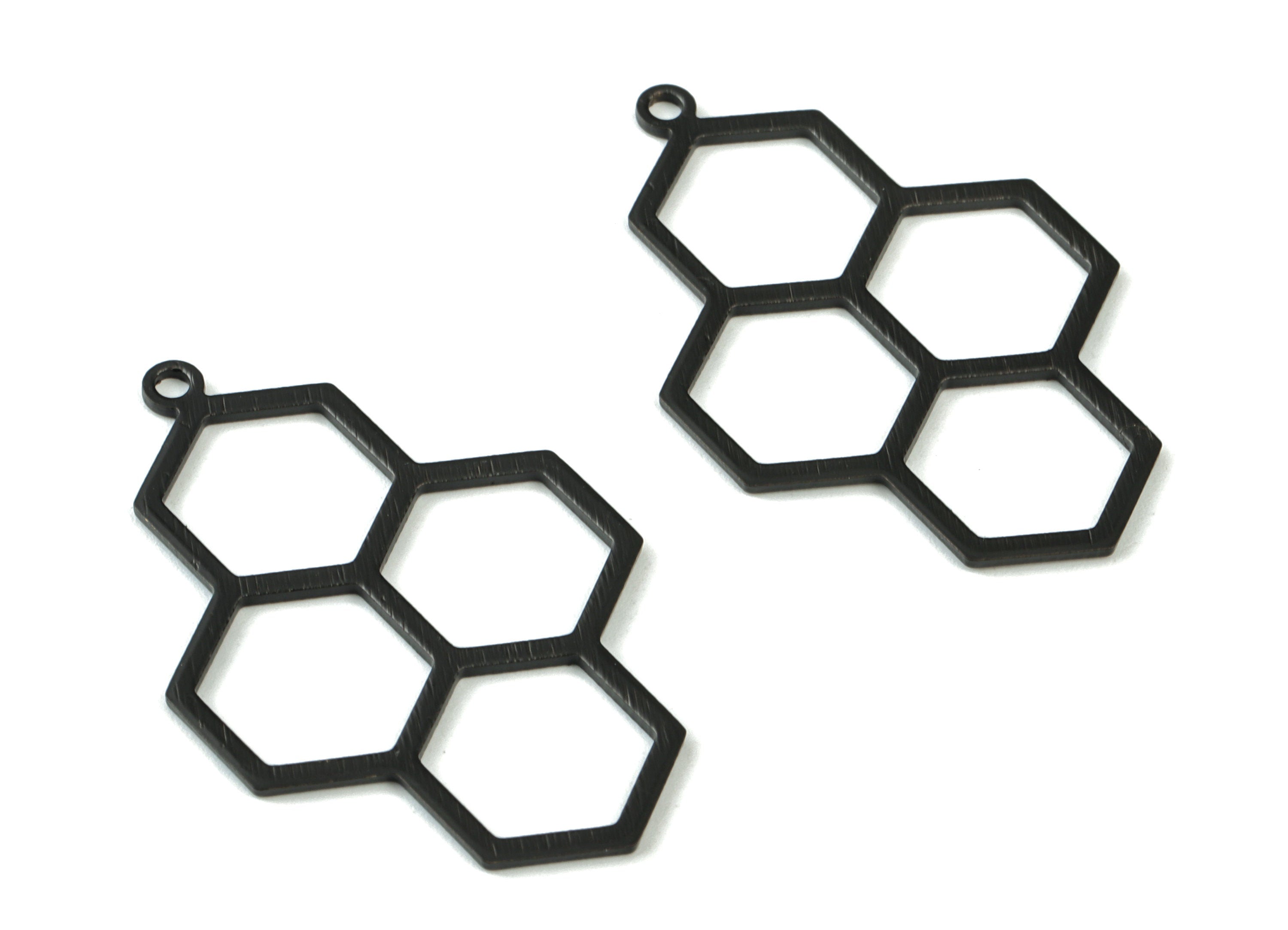 Brass Black Honeycomb Earring Charms - Black Honeycomb Pendant - Earring Findings - Jewelry Supplies - 41.69x27.1x0.98mm - PP3556B - DOMEDBAZAAR