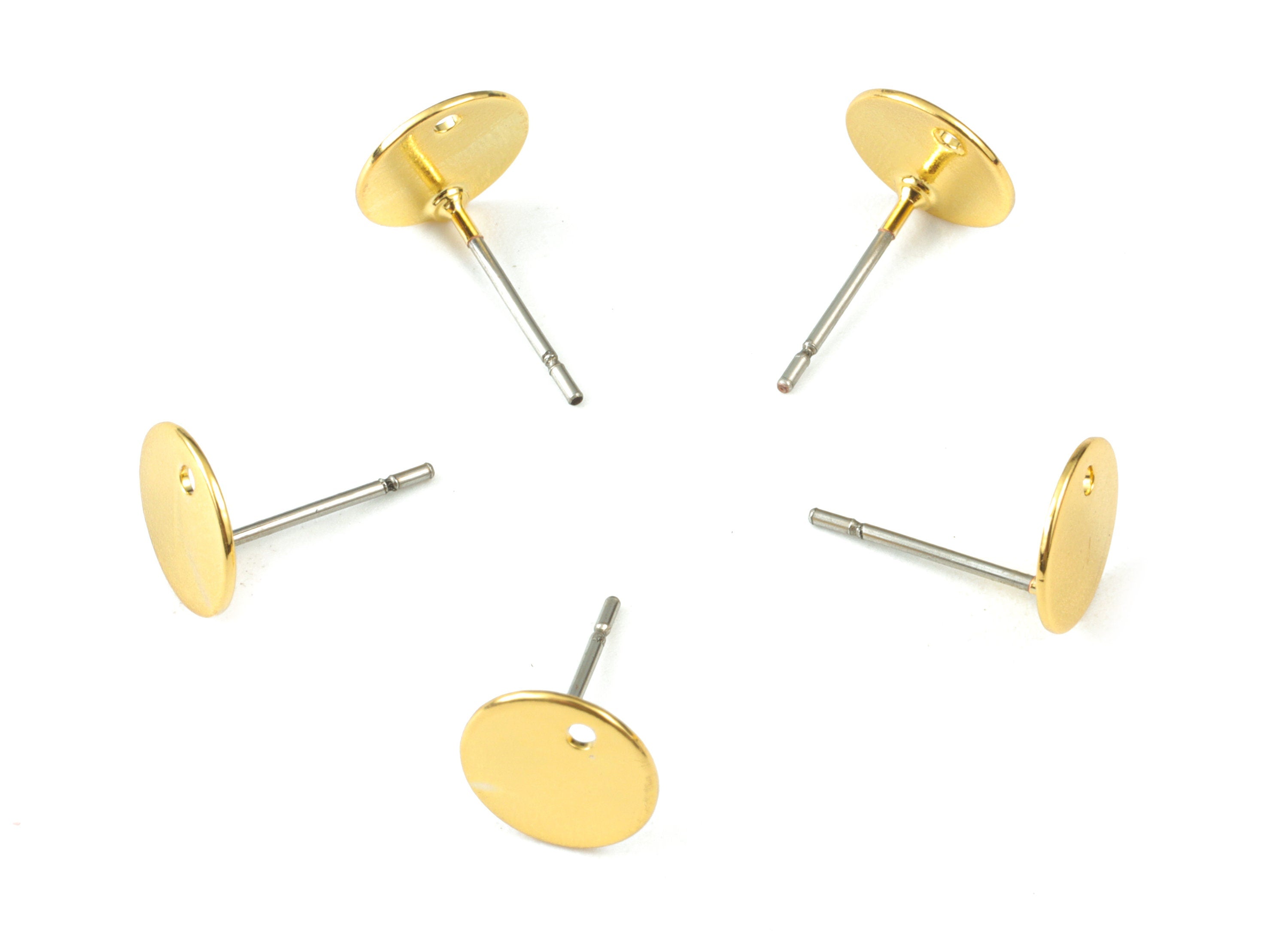 Gold Mini Round Earring Stud With Hole - KC Gold  Tone Plated Brass Circle Earring Post - 316 Stainless Steel - 8x8x0.8mm - PP3608KCG - DOMEDBAZAAR