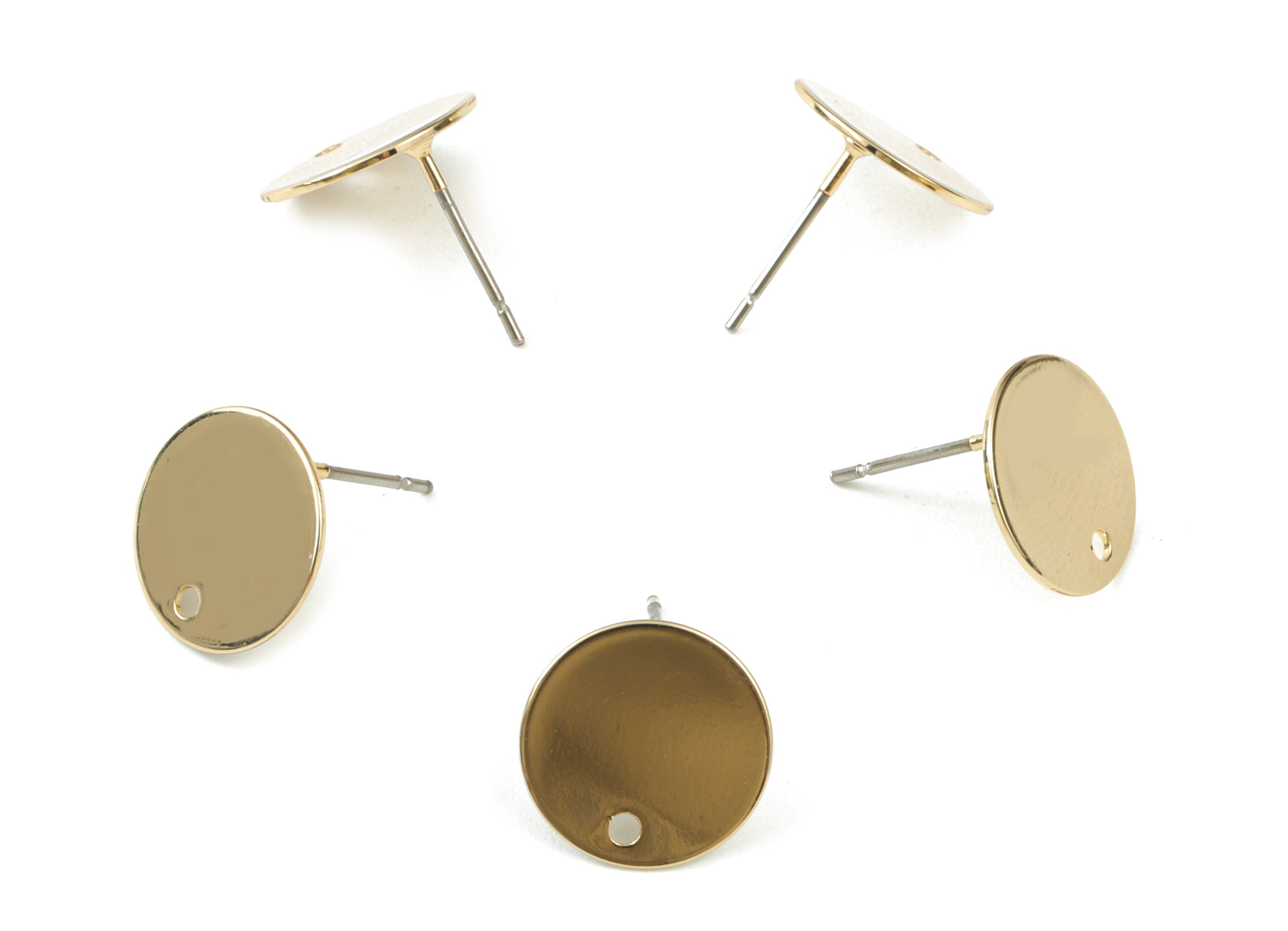 Gold Mini Round Earring Stud - Brass Round Earring Post - KC Gold Tone Plated Brass - 316 Stainless Steel - 12x12x0.55mm - PP3536G - DOMEDBAZAAR