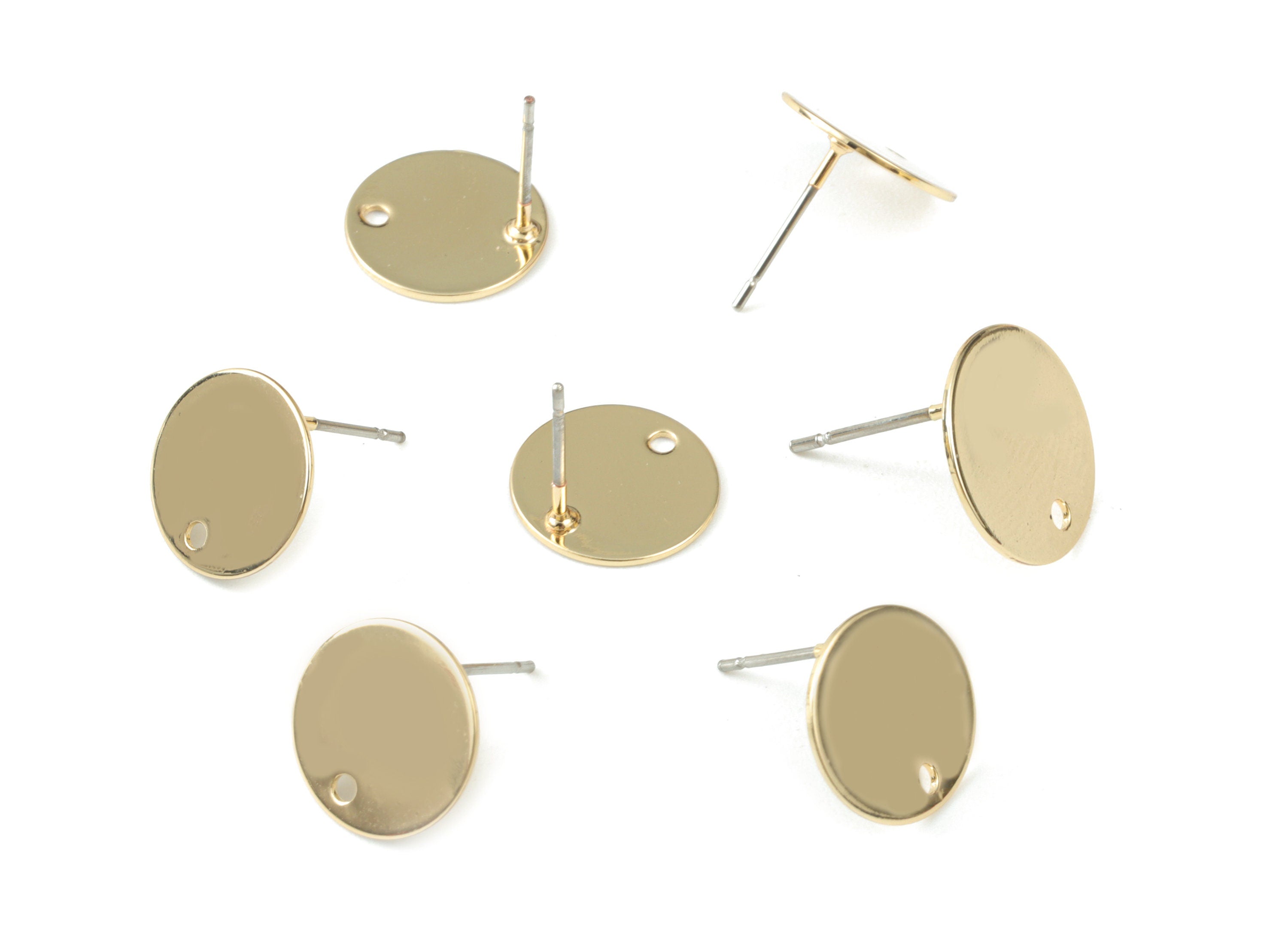 Gold Mini Round Earring Stud - Brass Round Earring Post - KC Gold Tone Plated Brass - 316 Stainless Steel - 12x12x0.55mm - PP3536G - DOMEDBAZAAR