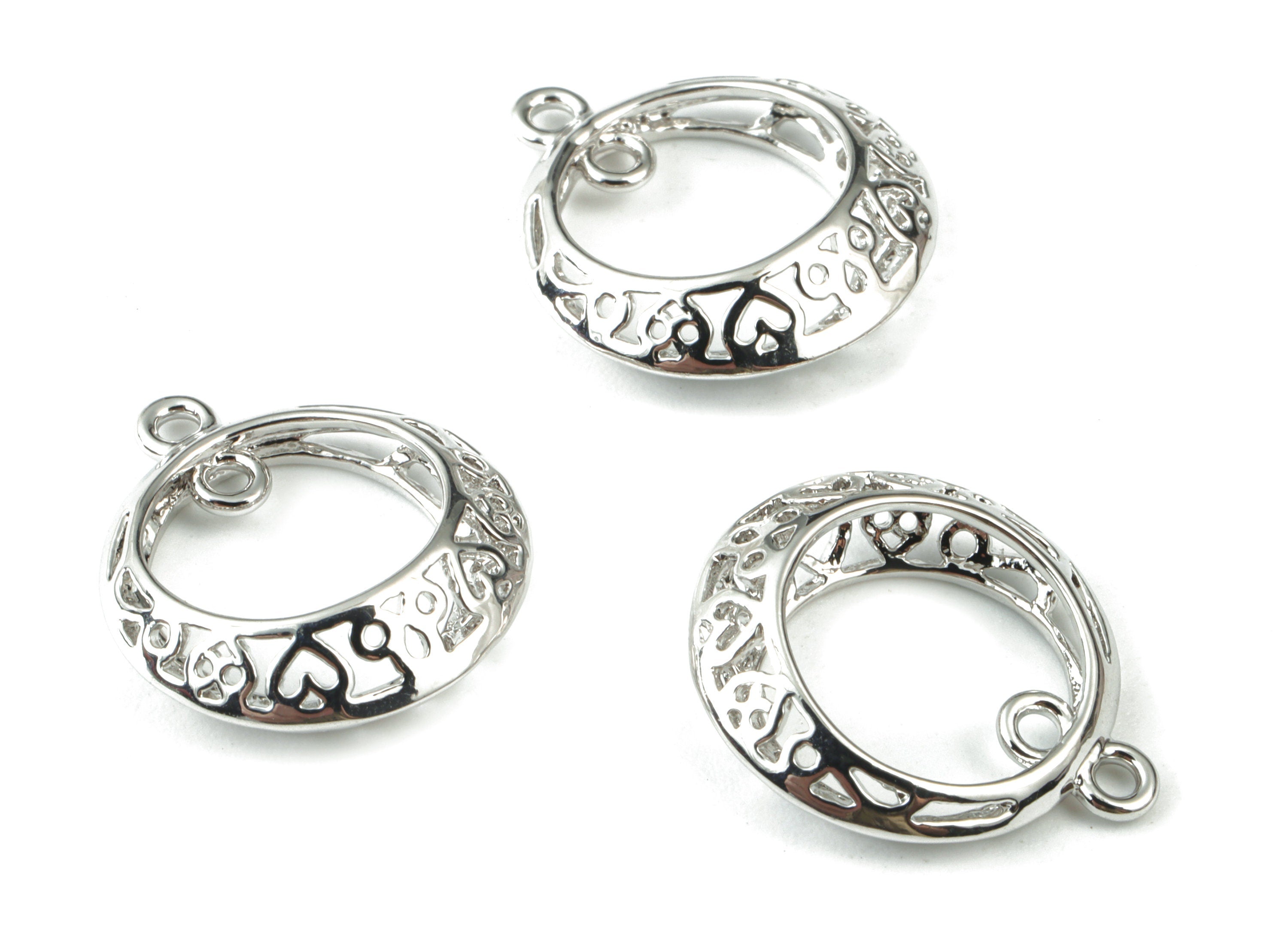 Silver Crescent Earring Connector - 18K Real White Gold Plated Brass Moon Earring Charms - Jewelry Supplies - 17.6x15.62x5.61mm - RGP2615S - DOMEDBAZAAR