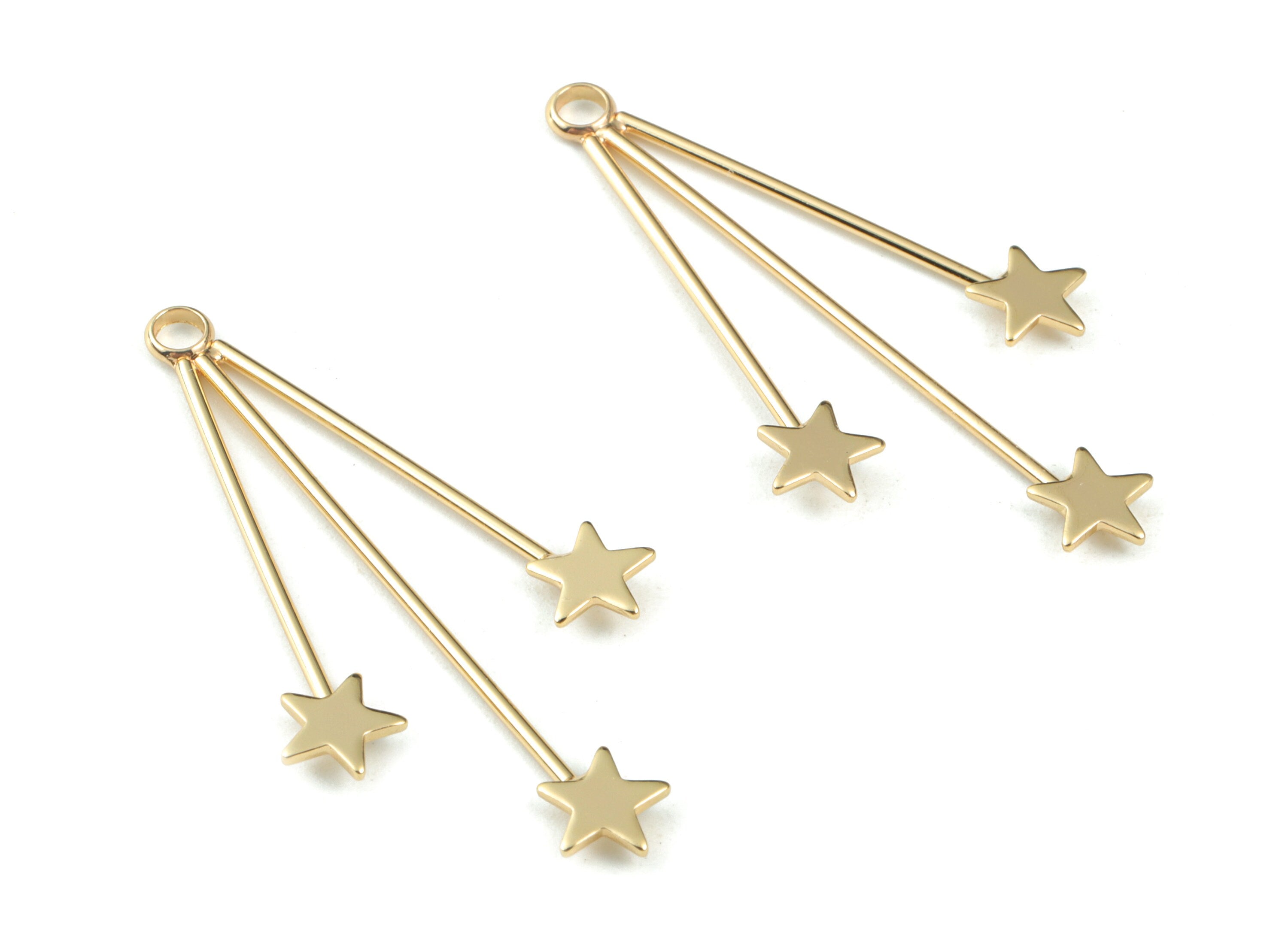 Gold Ear Wire Star Earring Charms - 18K Real Gold Plated Star Earring Charm - Jewelry Supplies - 41.89x22.35x1.92mm - RGP2729 - DOMEDBAZAAR