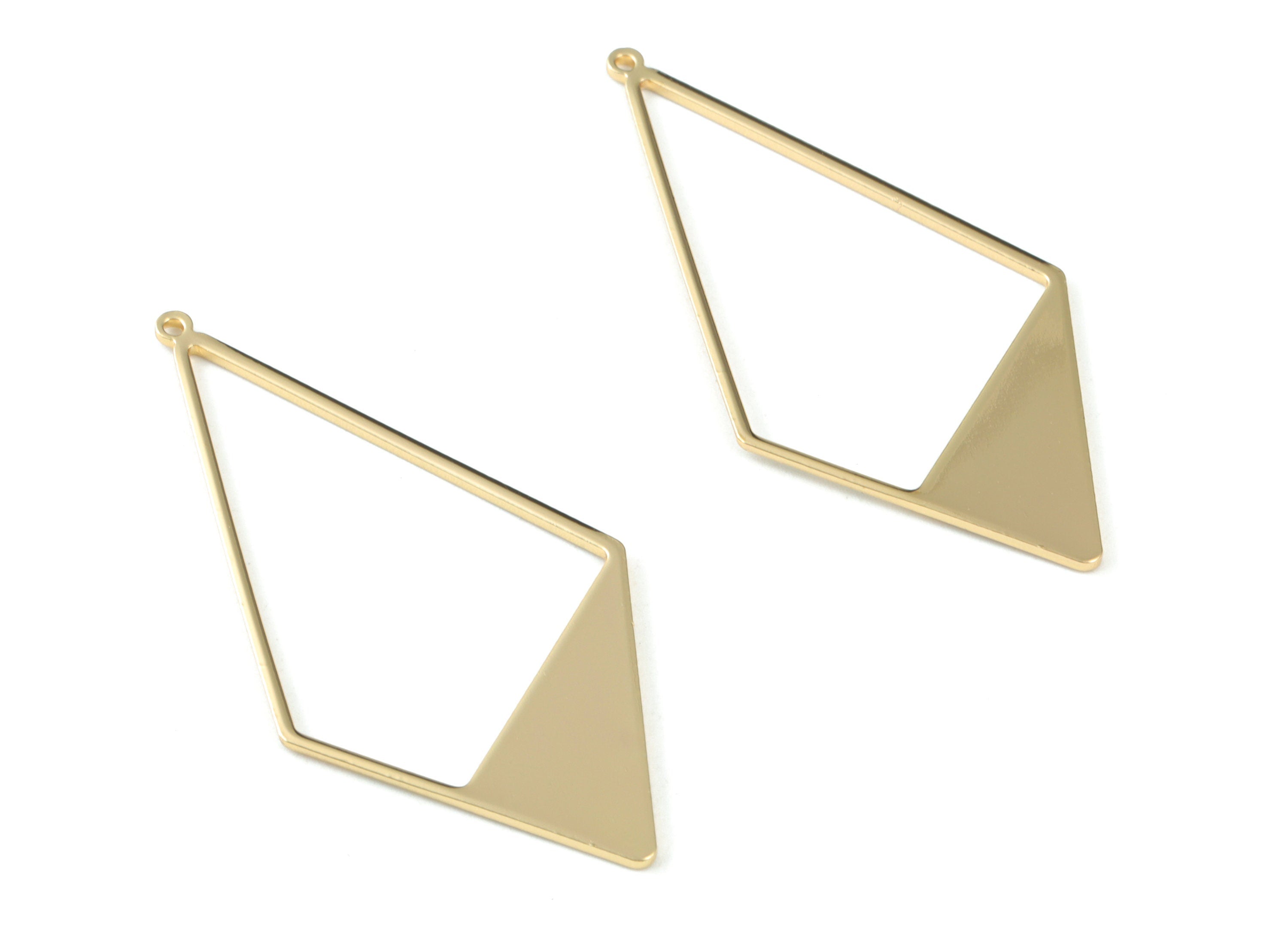 Gold Rhombus Pendant - 18K Real Gold Plated Brass Earring Charms - Earring Findings - Jewelry Supplies - 56.05x27.71x1.04mm - RGP2725 - DOMEDBAZAAR