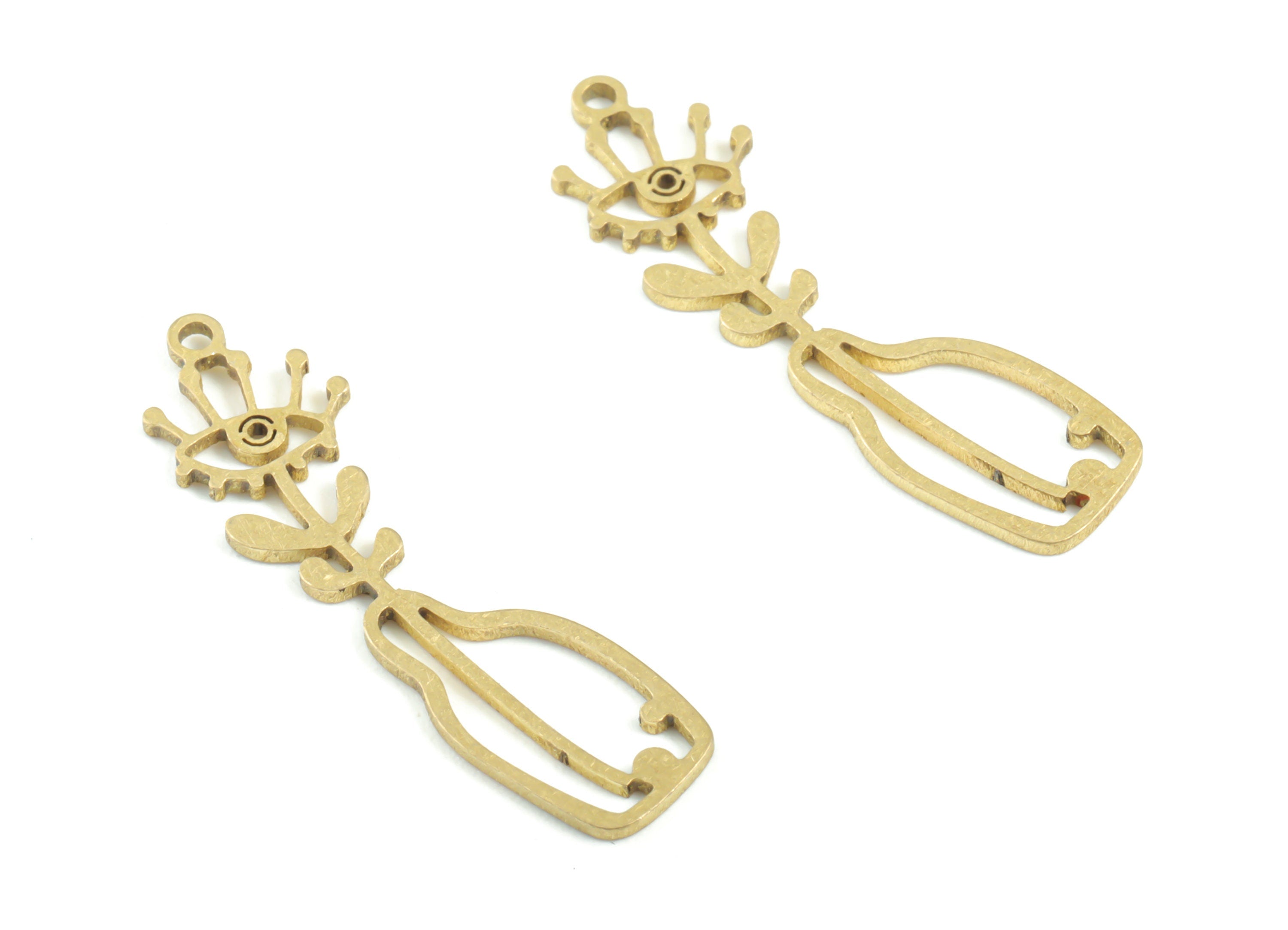 Brass Flower Earring Charms - Raw Brass Flower Pot Pendant - Earrings Finding - Jewelry Supplies - 28.52x7.83x0.85mm - PPM3274 - DOMEDBAZAAR
