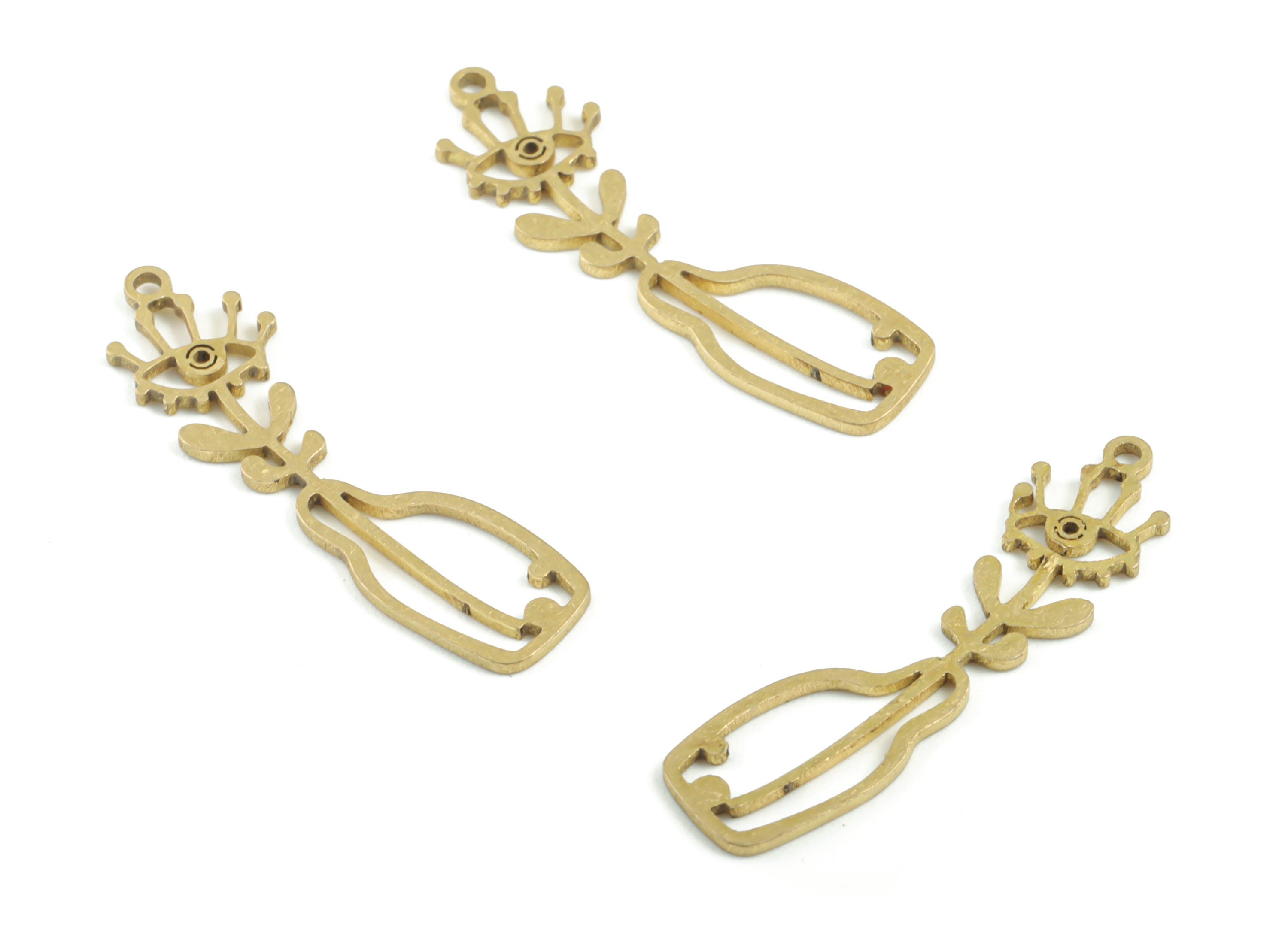 Brass Flower Earring Charms - Raw Brass Flower Pot Pendant - Earrings Finding - Jewelry Supplies - 28.52x7.83x0.85mm - PPM3274 - DOMEDBAZAAR