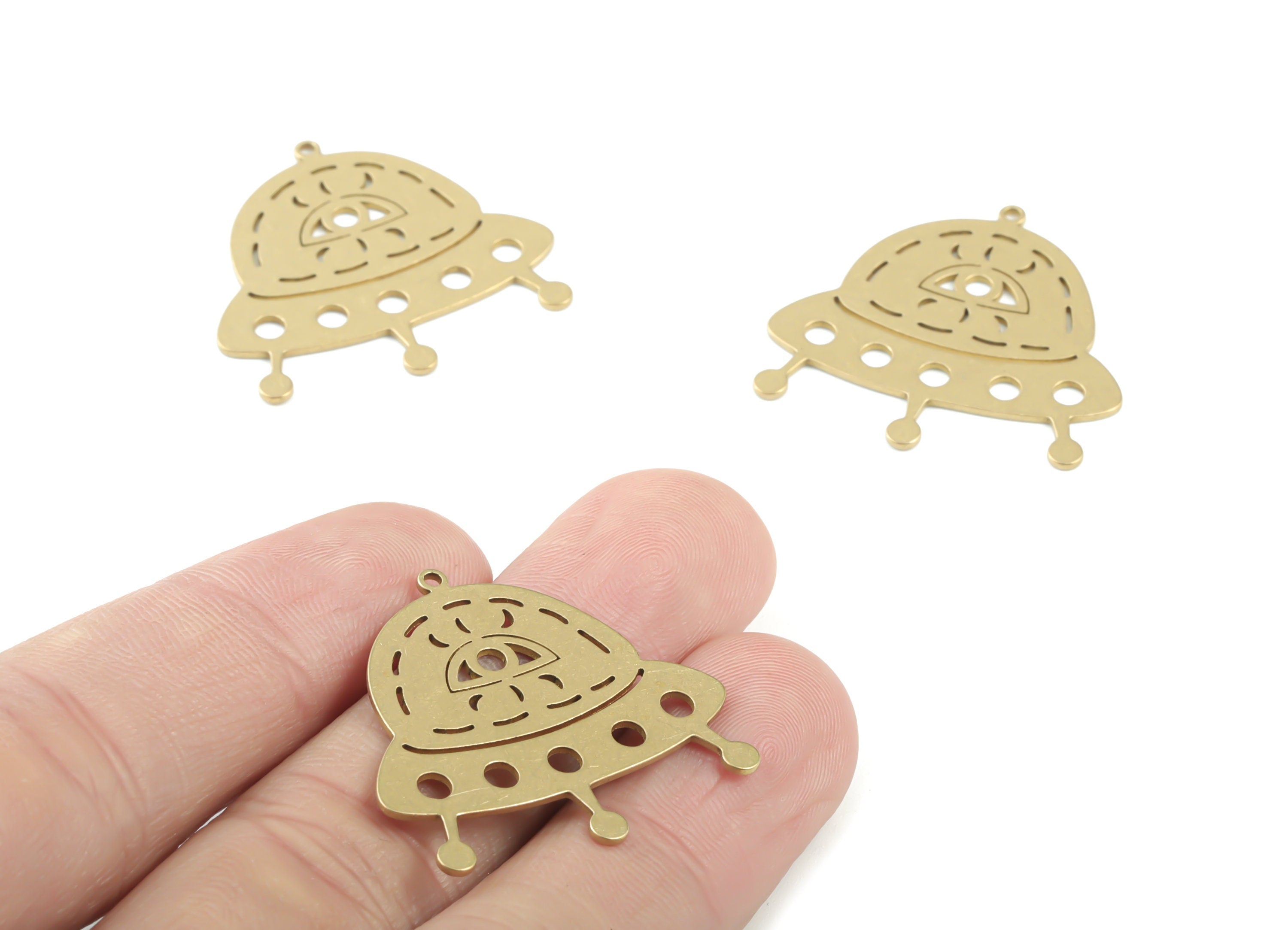 Brass UFO Earring Charms - Raw Brass UFO Pendant - Earrings Finding - Jewelry Supplies - 30.12x29.13x0.78mm - PPM3388 - DOMEDBAZAAR