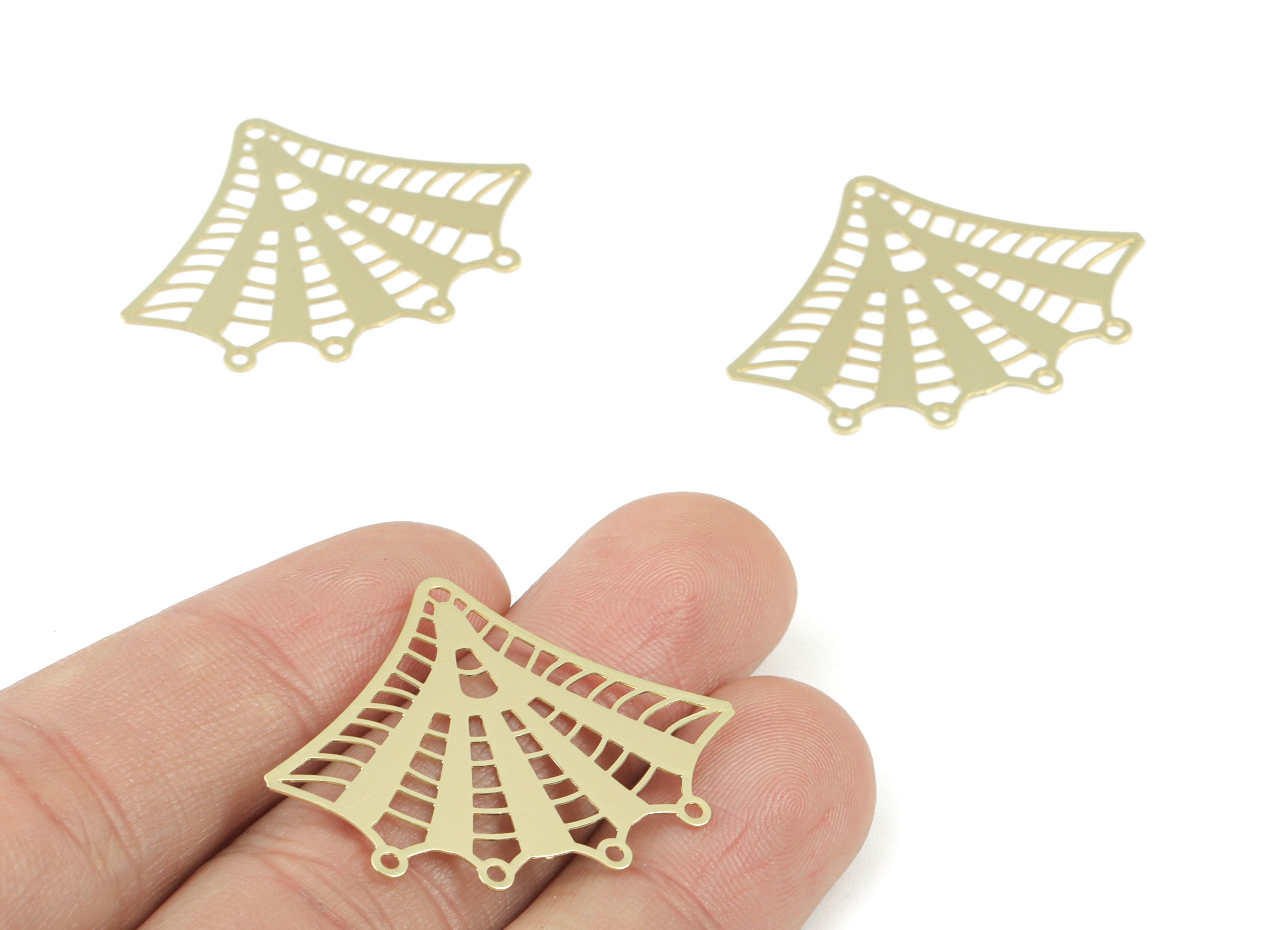 Gold Tone Plated Brass Spider Web Earring Connector - Brass Leaf Earring Charms - 4 Holes - Jewelry Supplies - 36.69x26.99x0.29mm - JJB6252G - DOMEDBAZAAR