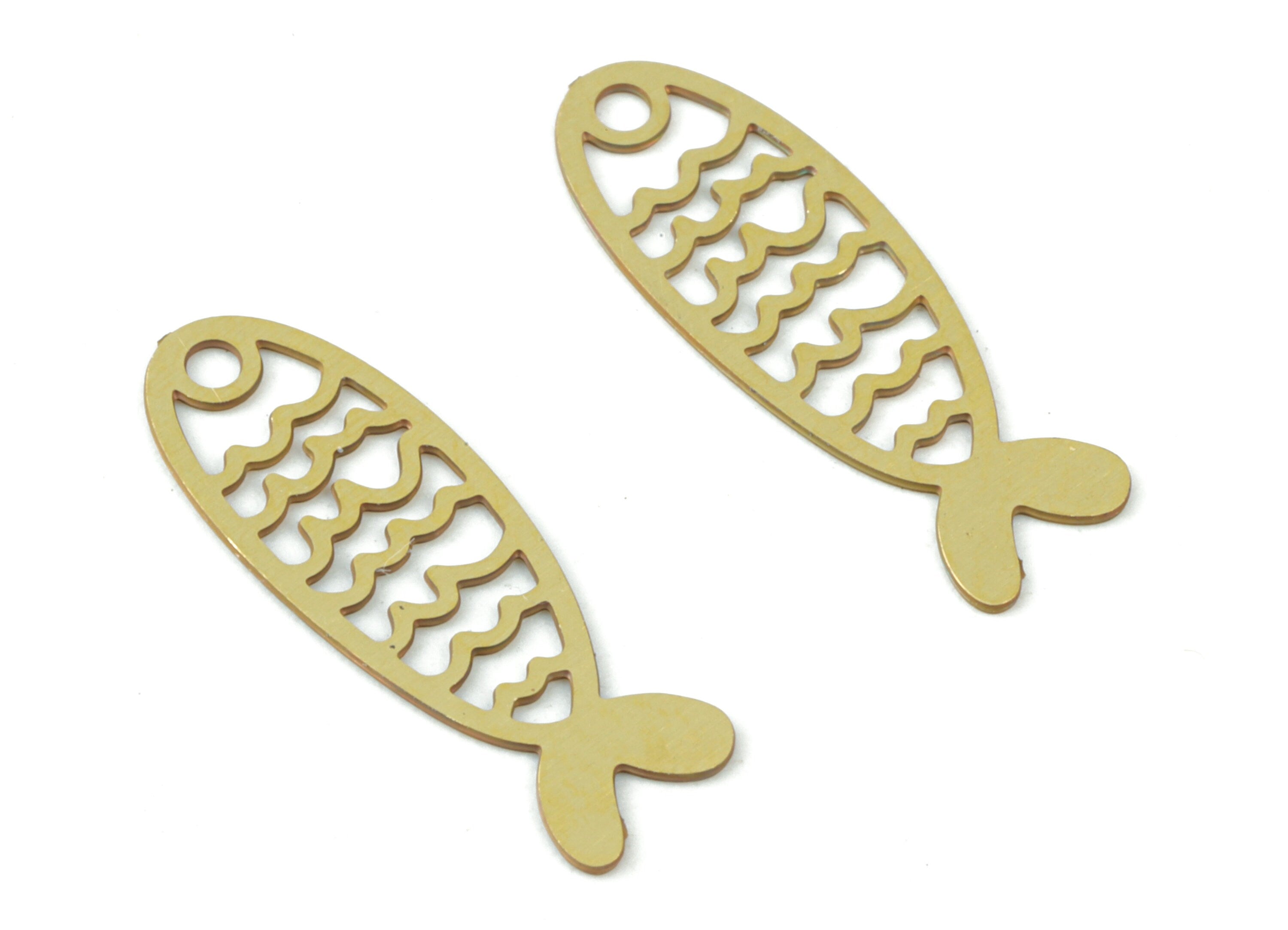 Brass Fish Earring Charms - Raw Brass Fish Pendant - Earring Findings - Jewelry Supplies - 16.63x5.77x0.28mm - JJC11989 - DOMEDBAZAAR