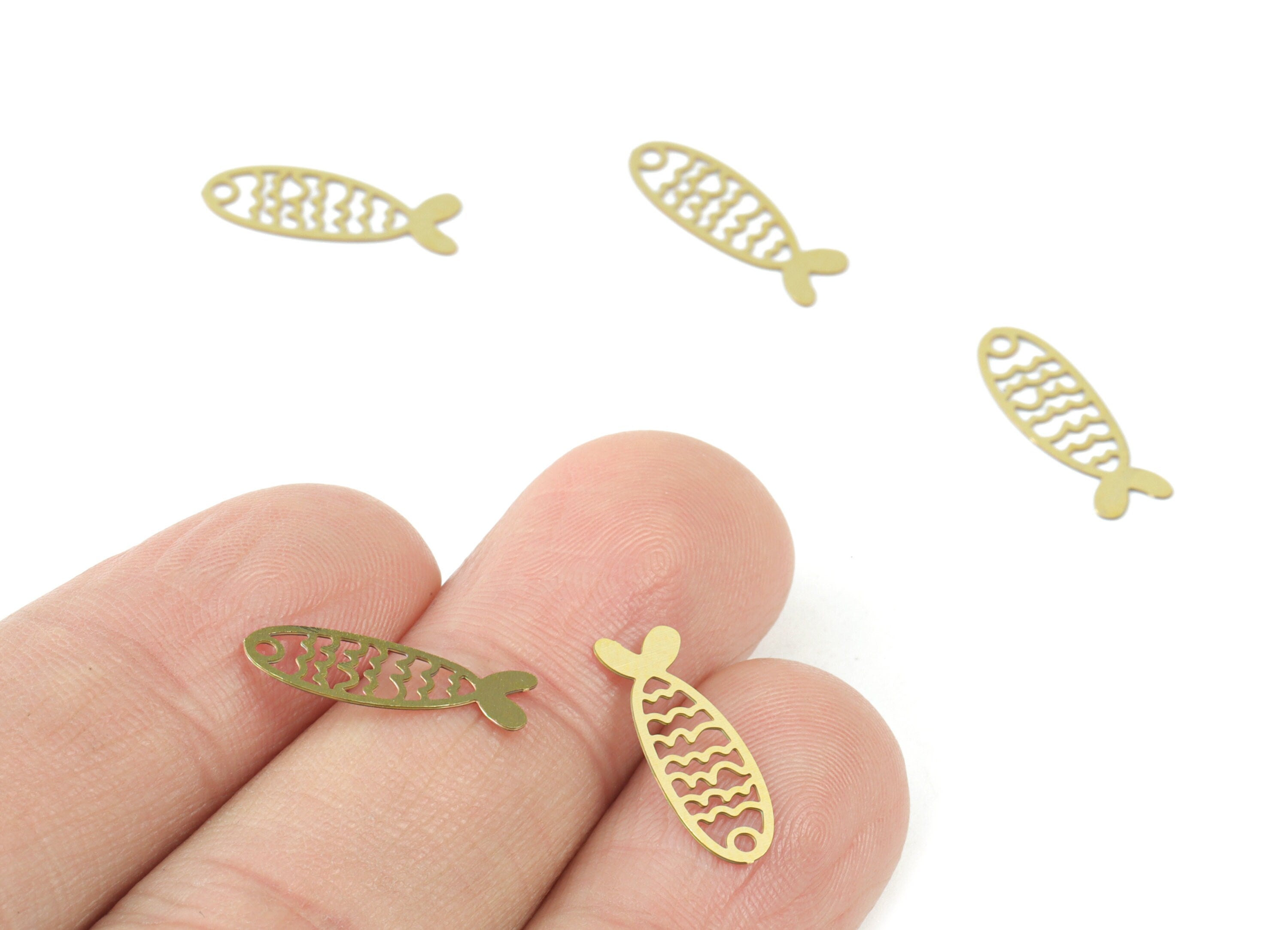 Brass Fish Earring Charms - Raw Brass Fish Pendant - Earring Findings - Jewelry Supplies - 16.63x5.77x0.28mm - JJC11989 - DOMEDBAZAAR