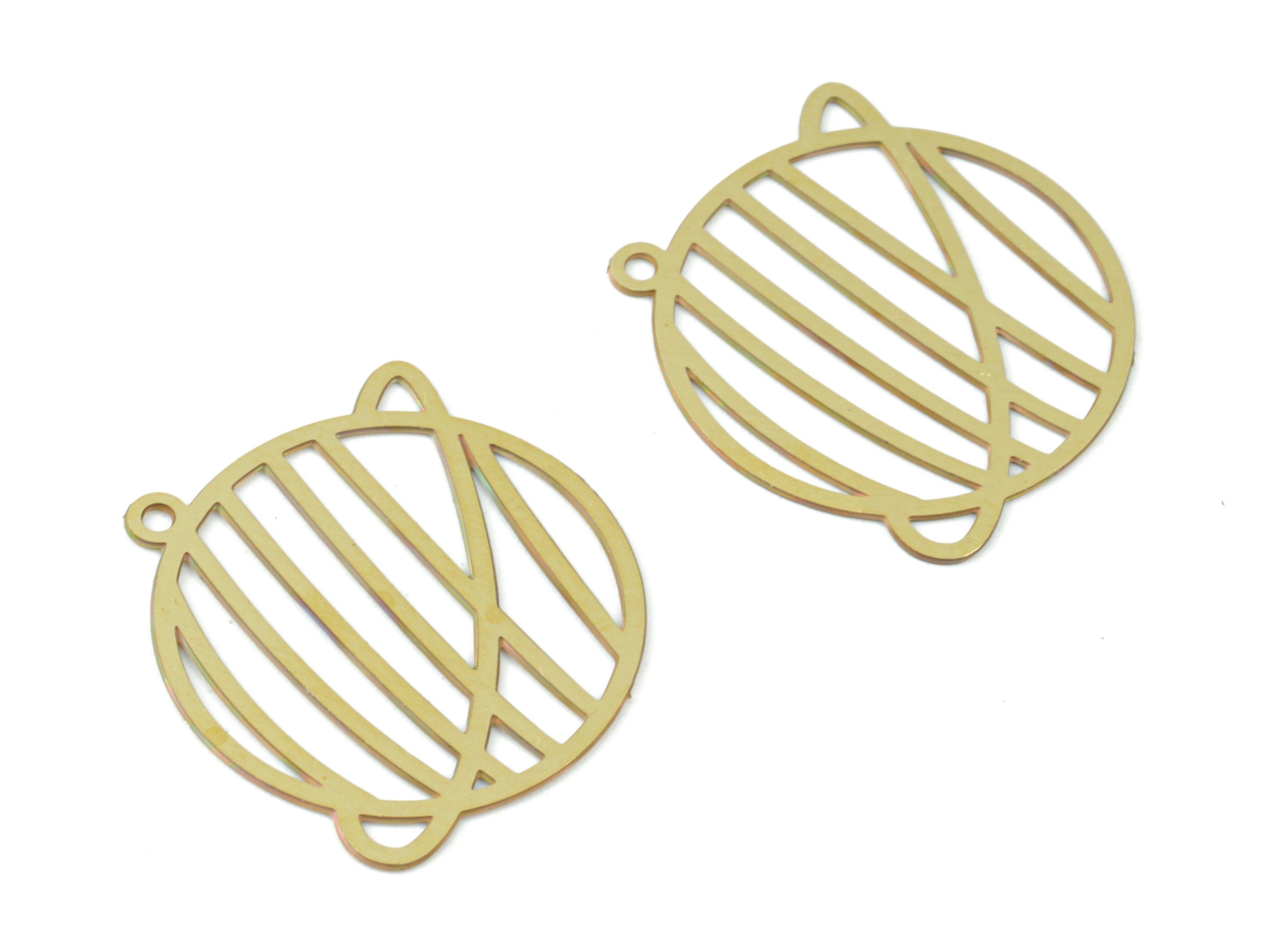 Brass Saturn Earring Charms - Raw Brass Planet Pendant - Earring Findings - Jewelry Supplies - 22.56x20.18x0.28mm - JJC11978 - DOMEDBAZAAR
