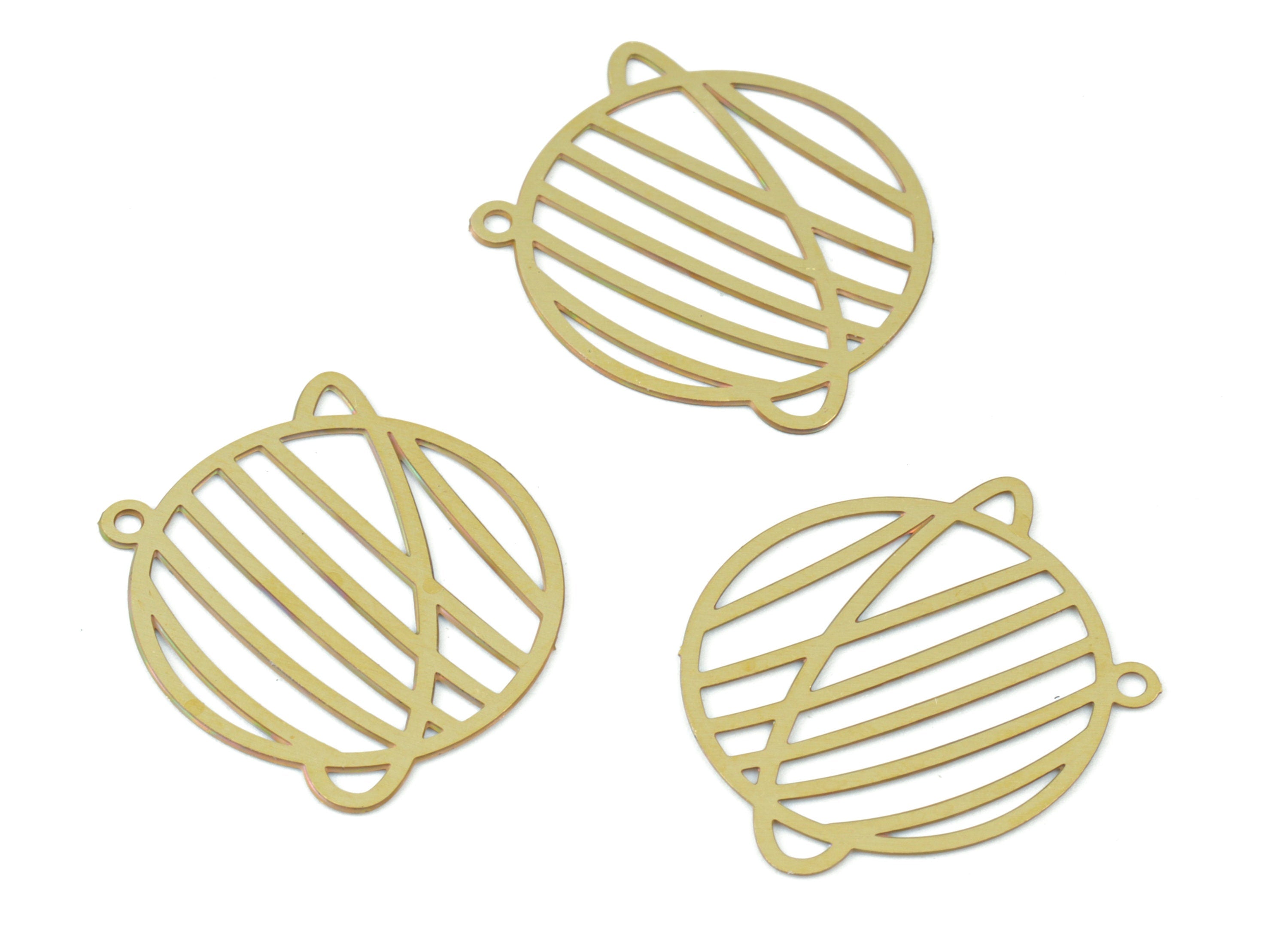 Brass Saturn Earring Charms - Raw Brass Planet Pendant - Earring Findings - Jewelry Supplies - 22.56x20.18x0.28mm - JJC11978 - DOMEDBAZAAR