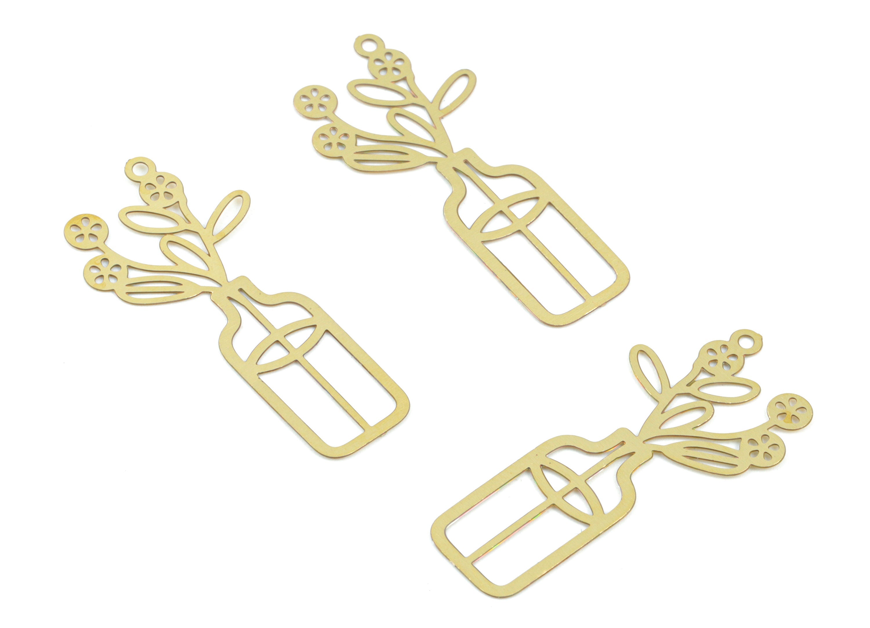 Brass Flower Pot Earring Charms - Raw Brass Pot Flower Pendant - Earring Findings - Jewelry Supplies - 31.08x14.45x0.29mm - JJC11979 - DOMEDBAZAAR