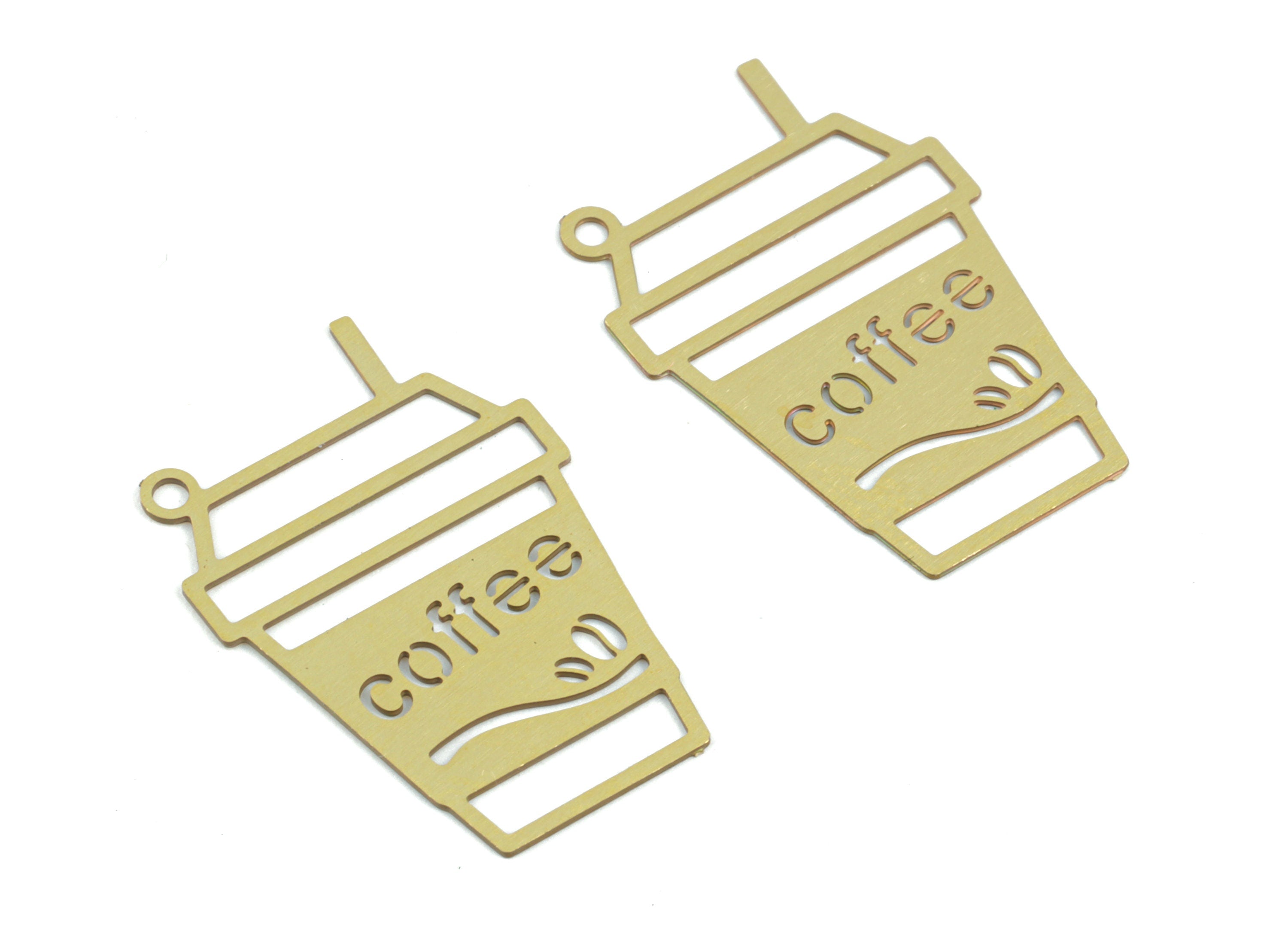 Brass Coffee Paper Cup Earring Charms - Raw Brass Paper Cup Coffee Pendant - Jewelry Supplies - 21.33x19.12x0.28mm - JJC11984 - DOMEDBAZAAR