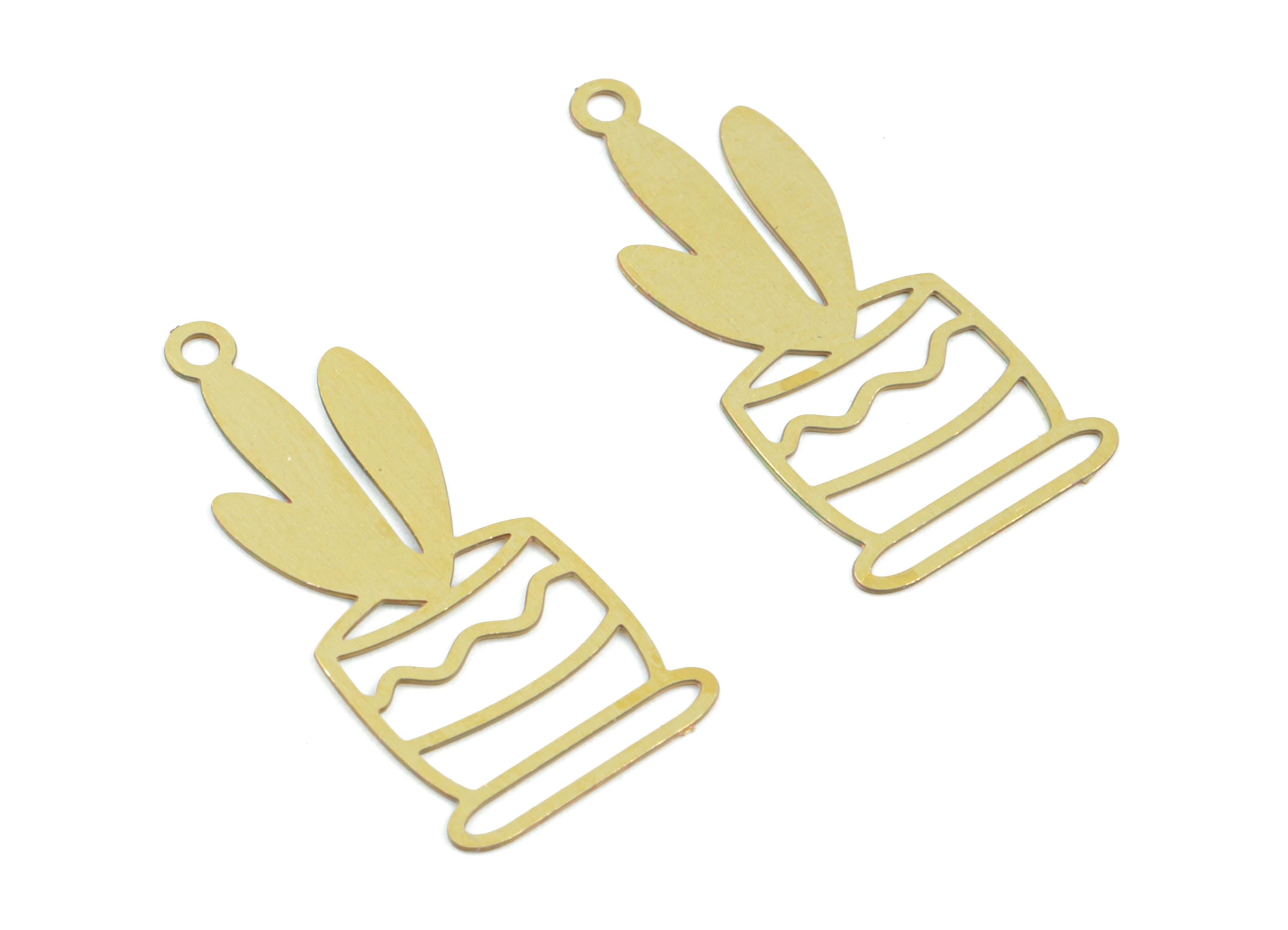 Brass Flower Bottle Earring Charms - Raw Brass Bottle Leafs Earring Charms - Earring Findings - Jewelry Supplies - 22x10x0.29mm - JJC12014 - DOMEDBAZAAR
