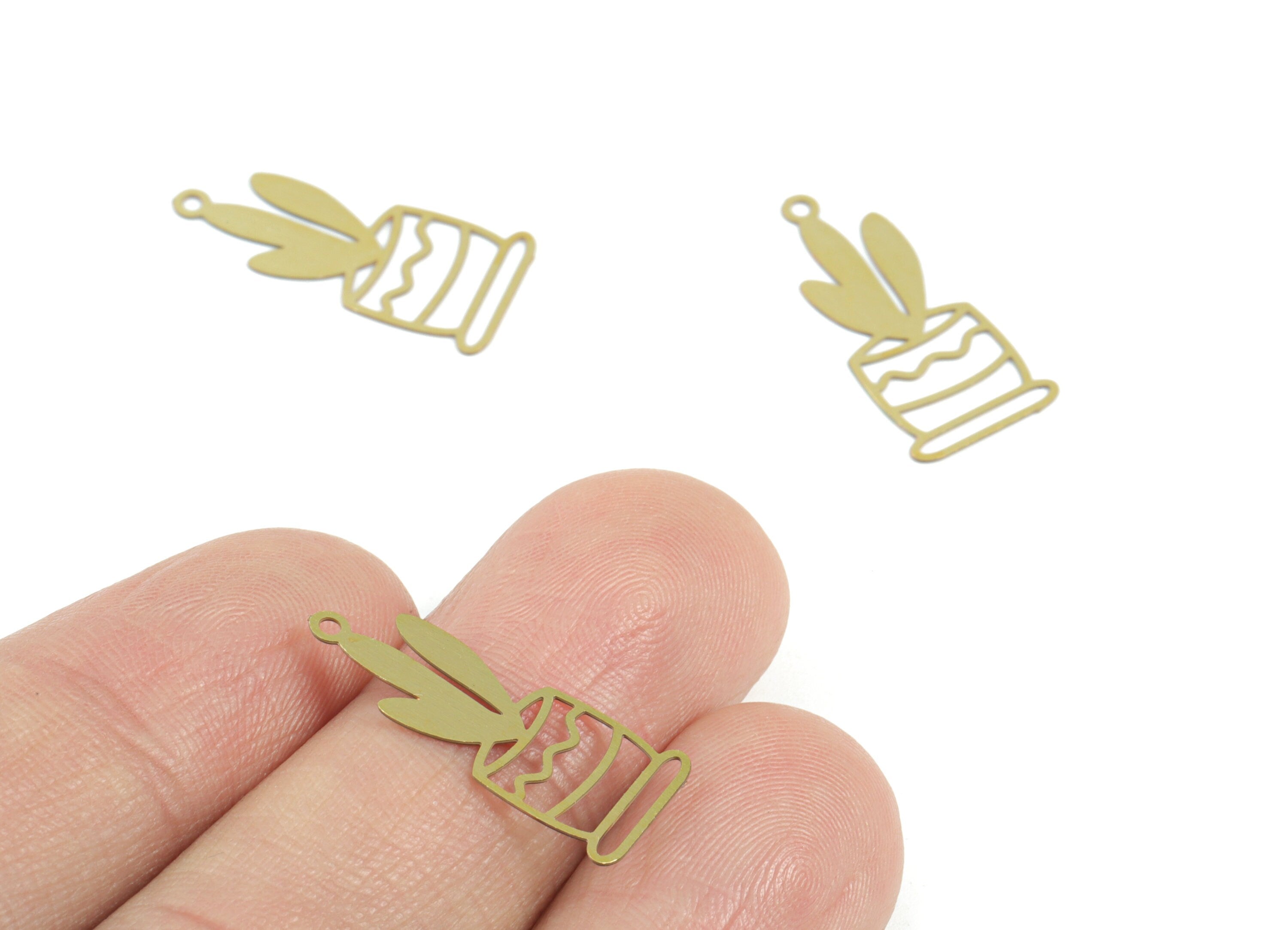 Brass Flower Bottle Earring Charms - Raw Brass Bottle Leafs Earring Charms - Earring Findings - Jewelry Supplies - 22x10x0.29mm - JJC12014 - DOMEDBAZAAR