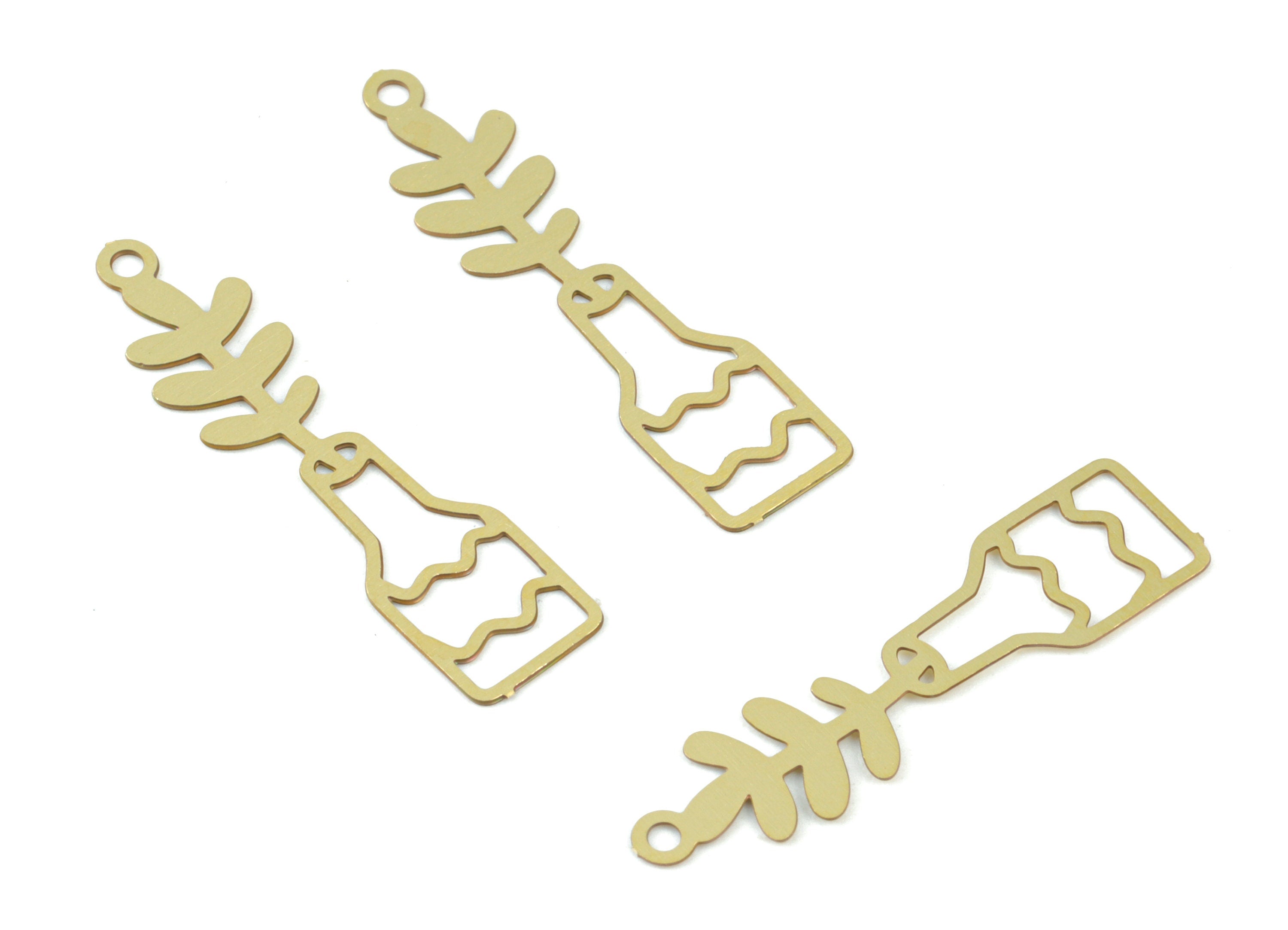 Brass Flower Bottle Earring Charms - Raw Brass Bottle Leaf Earring Charms - Earring Findings - Jewelry Supplies - 25x6.34x0.28mm - JJC12012 - DOMEDBAZAAR