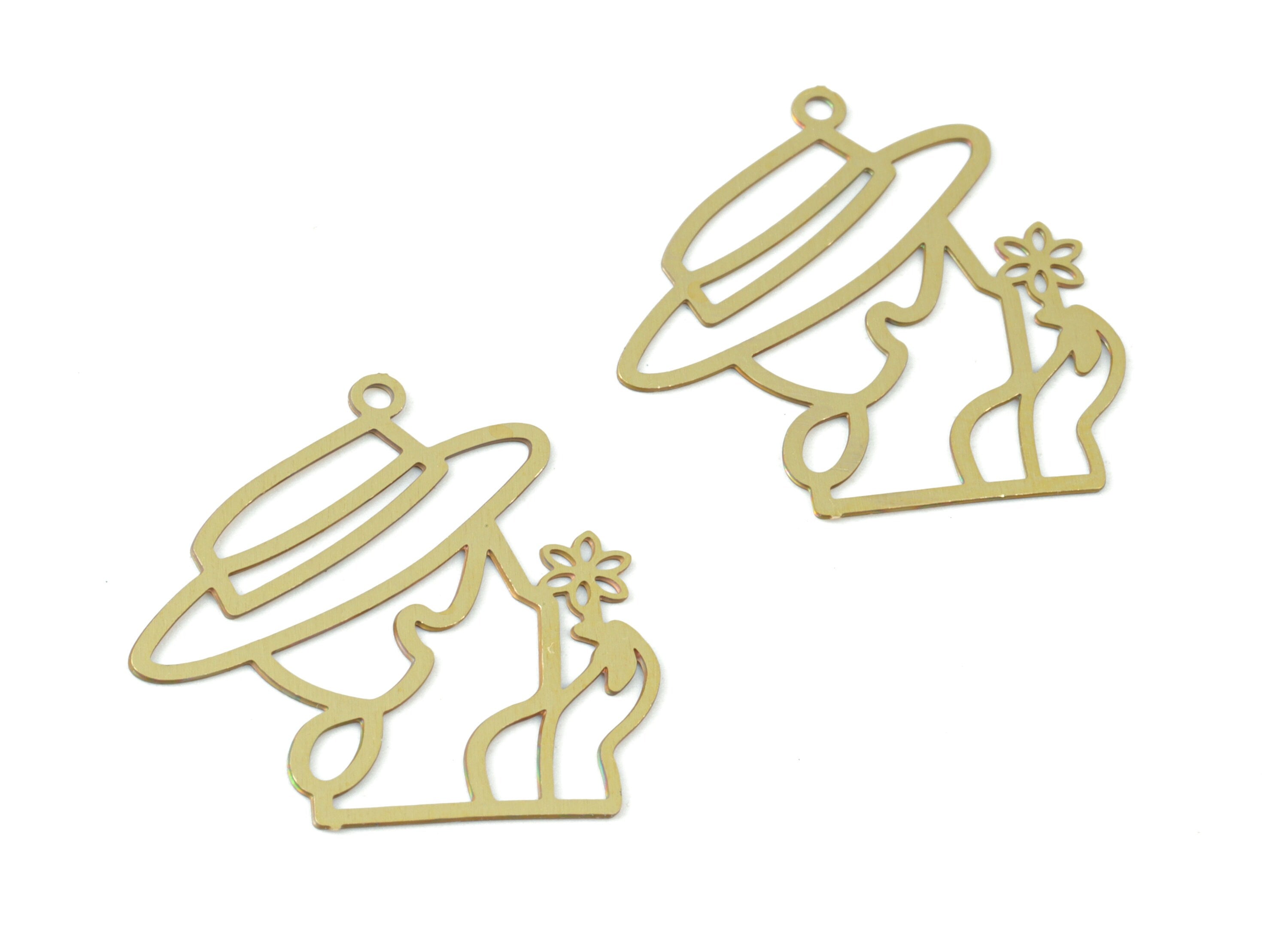 Brass Lady Hat Flower Earring Charms - Raw Brass Woman Hat Pendant - Earring Findings - Jewelry Supplies - 23.74x20.82x0.28mm - JJC11985 - DOMEDBAZAAR