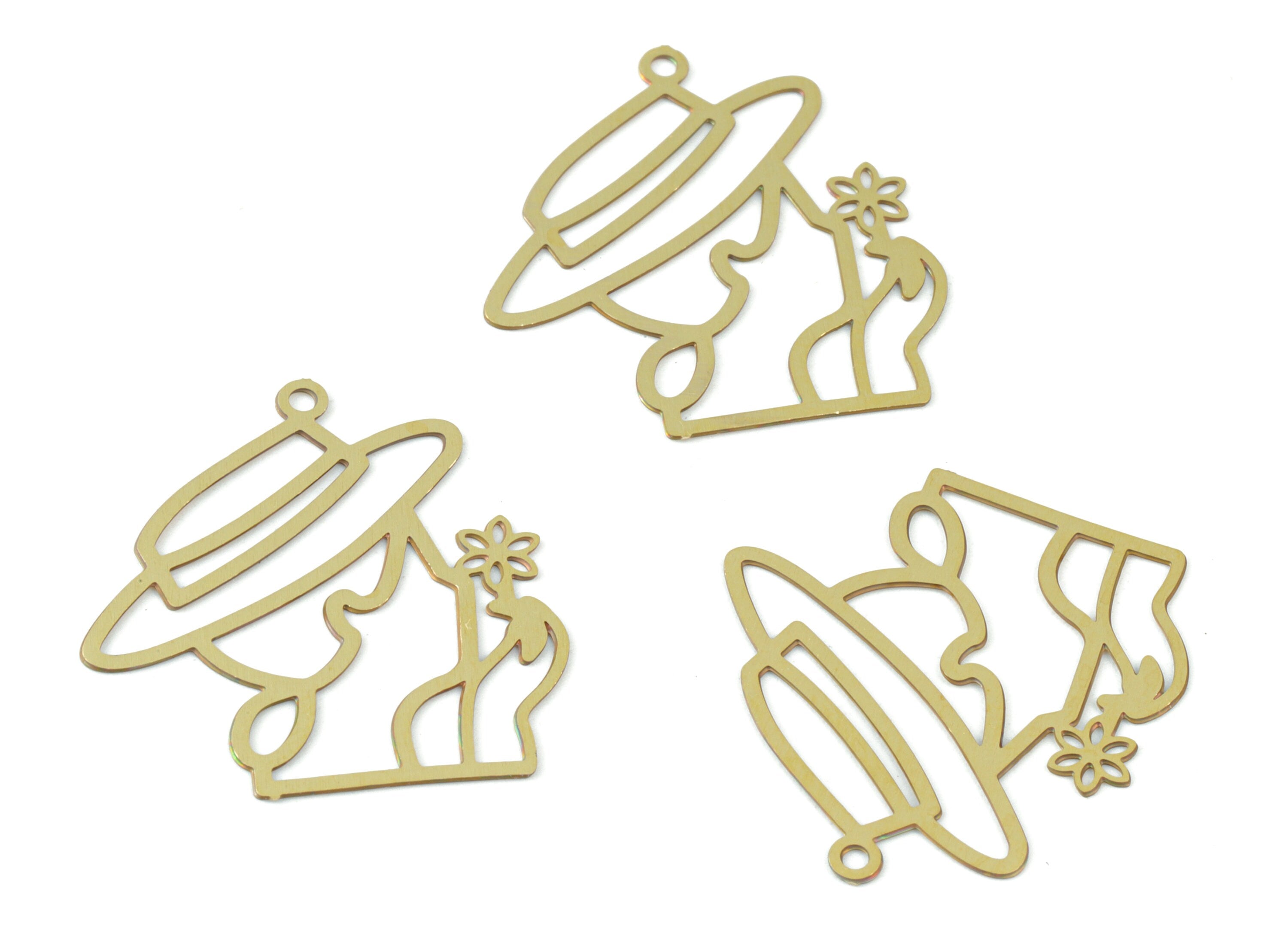 Brass Lady Hat Flower Earring Charms - Raw Brass Woman Hat Pendant - Earring Findings - Jewelry Supplies - 23.74x20.82x0.28mm - JJC11985 - DOMEDBAZAAR