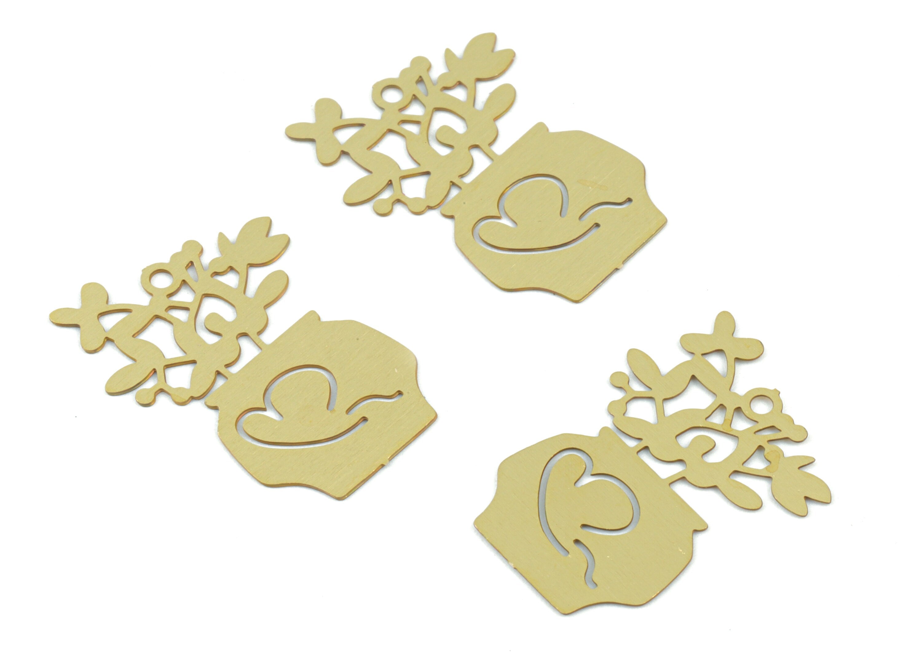 Brass Flower Pot Earring Charms - Raw Brass Pot Flower Pendant - Earring Findings - Jewelry Supplies - 20.73x15.12x0.29mm - JJC12009 - DOMEDBAZAAR