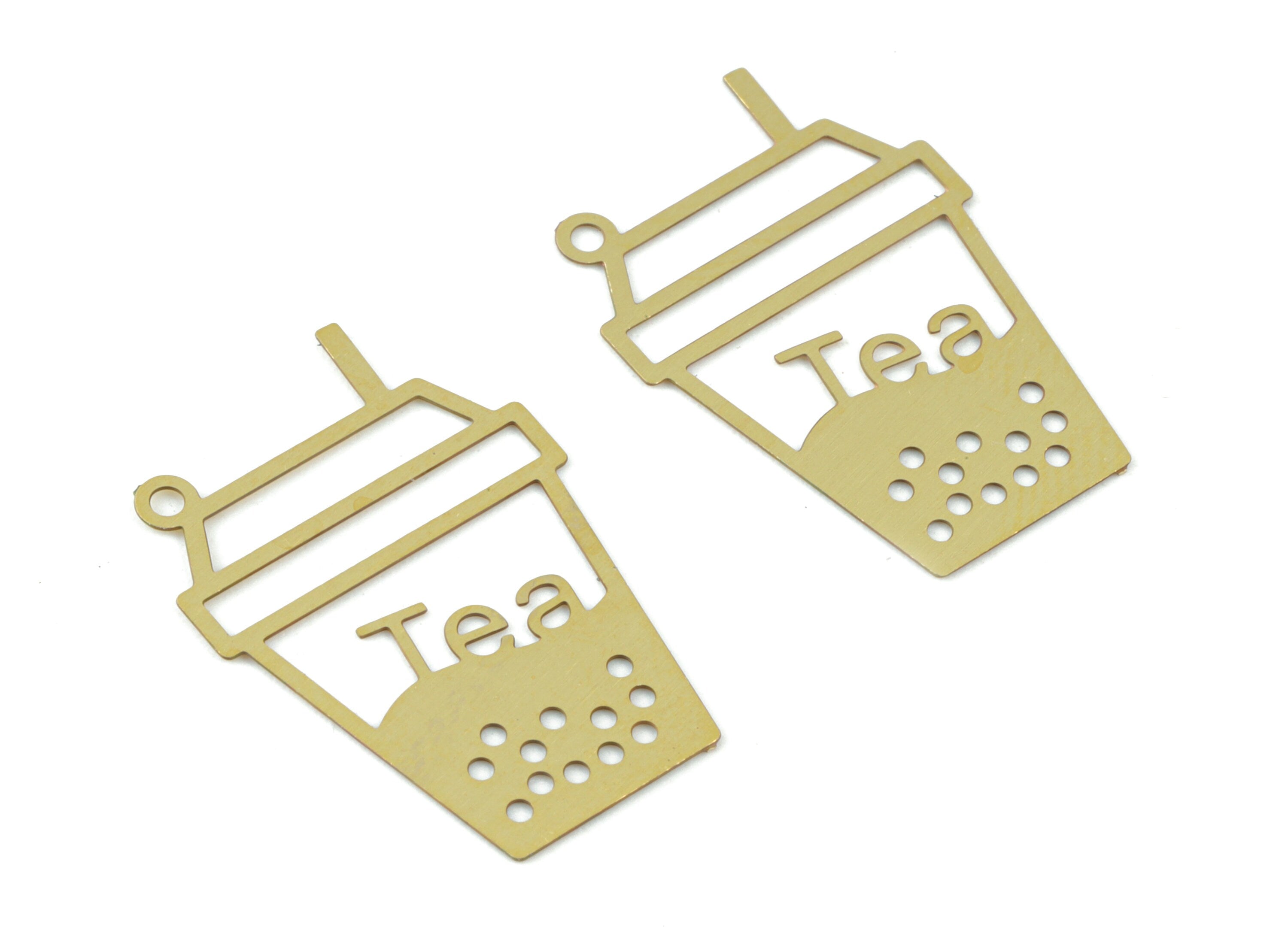 Brass Tea Paper Cup Earring Charms - Raw Brass Paper Cup Tea Pendant - Earring Findings - Jewelry Supplies - 22.55x15.31x0.28mm - JJC11983 - DOMEDBAZAAR