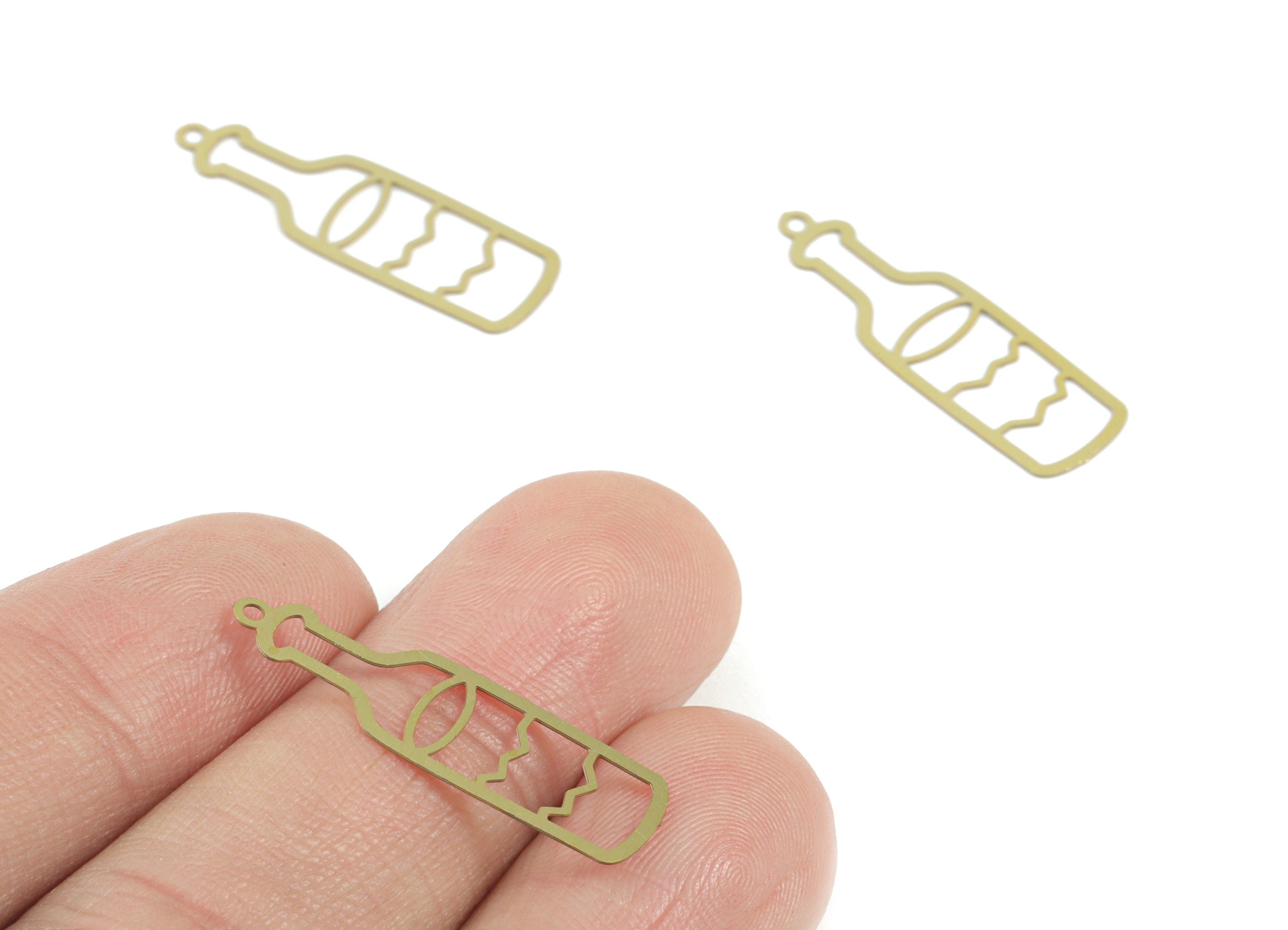 Brass Bottle Earring Charms - Raw Brass Bottle Pendant - Earring Findings - Jewelry Supplies - 27.35x8.7x0.28mm - JJC11982 - DOMEDBAZAAR