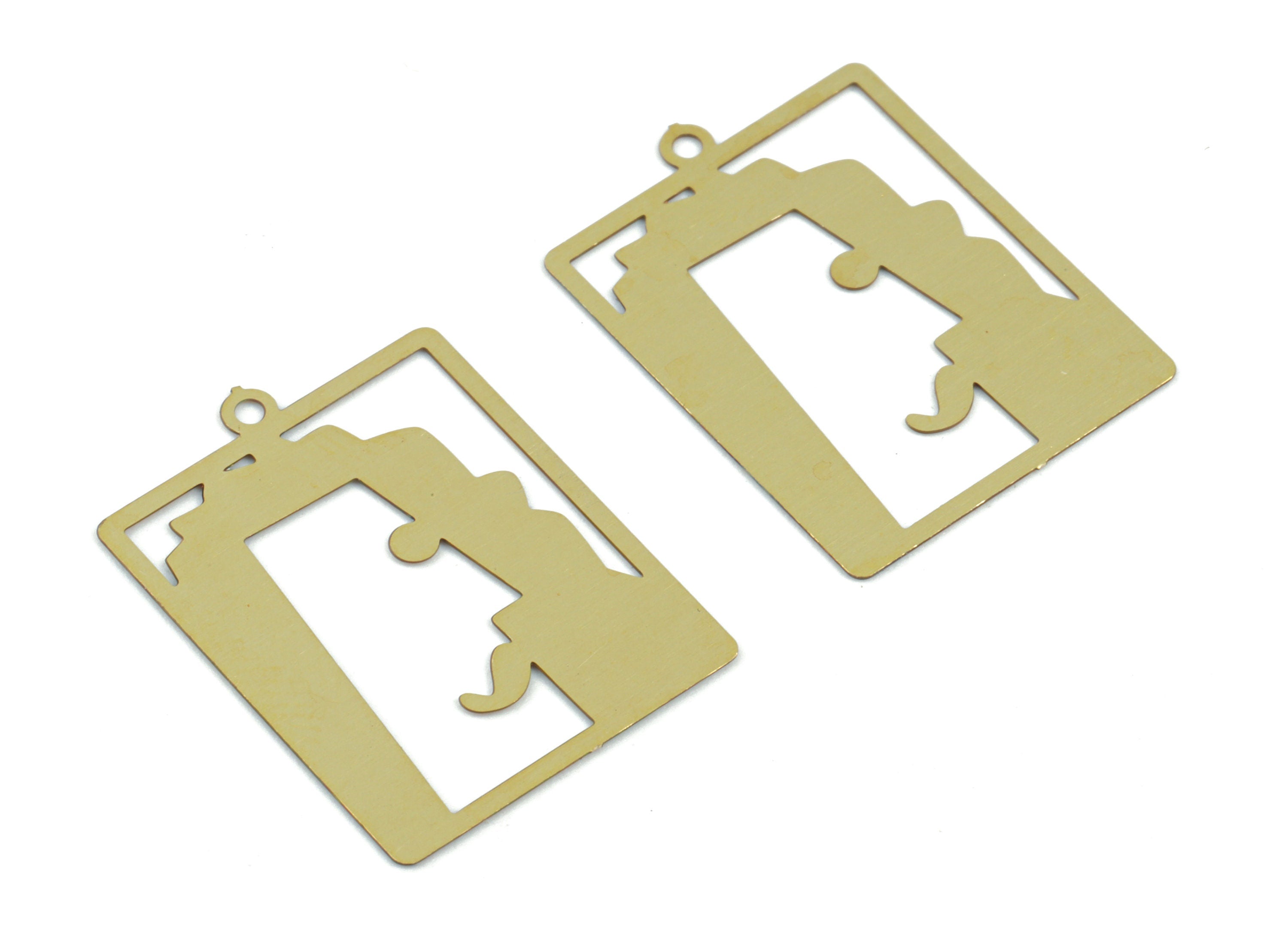 Brass Man Mustache Earring Charms - Raw Brass  Mustache Men Pendant - Earring Findings - Jewelry Supplies - 22.93x17.16x0.28mm - JJC11997 - DOMEDBAZAAR